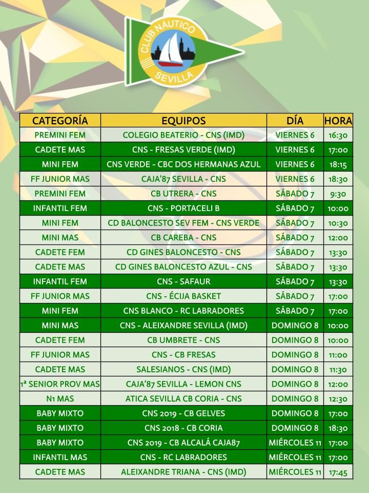 Agenda de la sección de baloncesto del Club Náutico