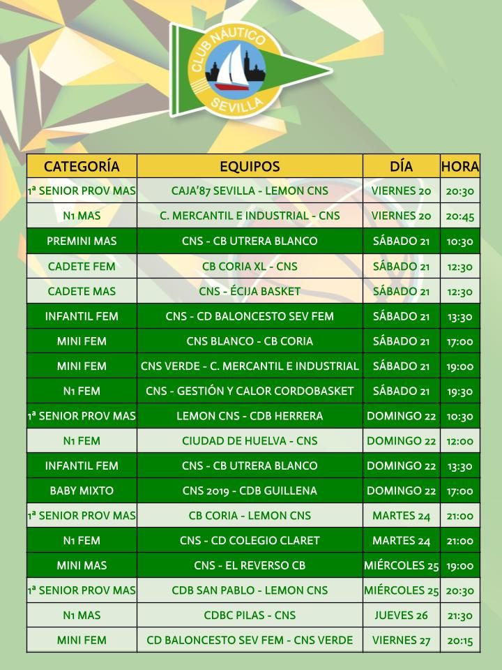 Agenda de la sección de baloncesto del Club Náutico