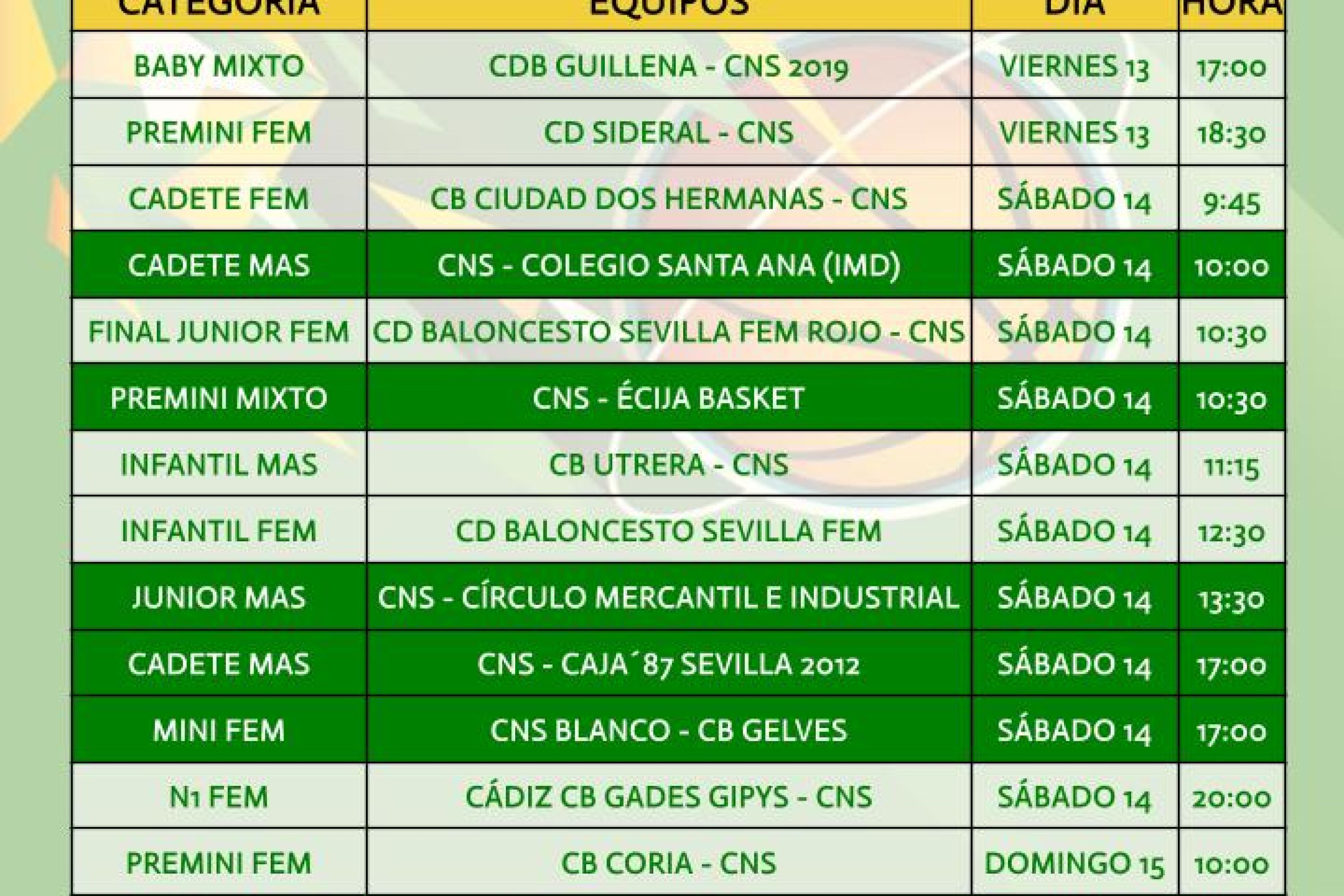 Agenda de la sección de baloncesto del Club Náutico