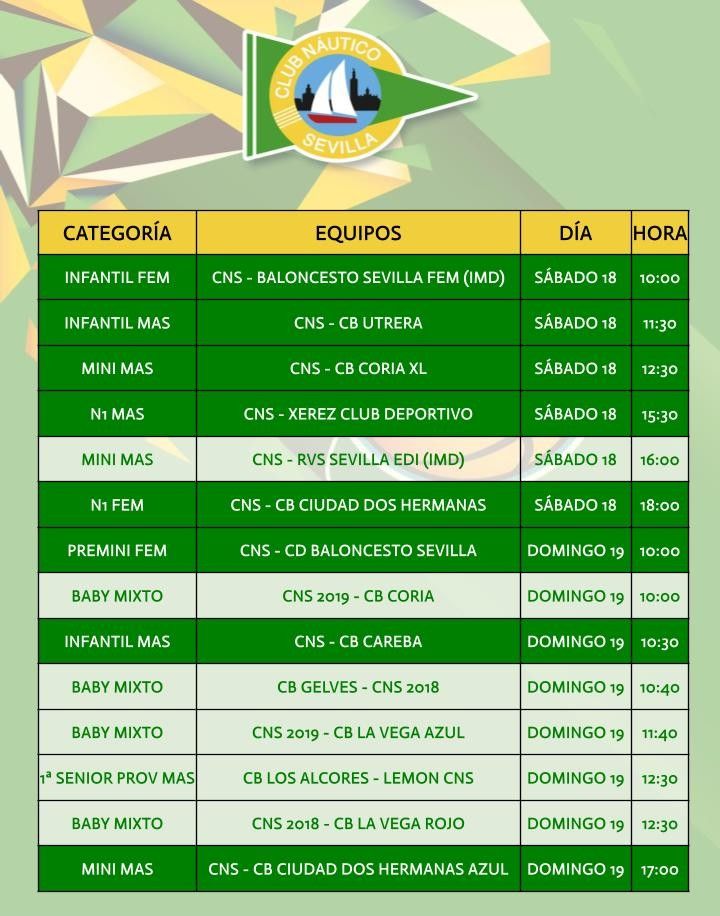 Agenda de la sección de baloncesto del Club Náutico
