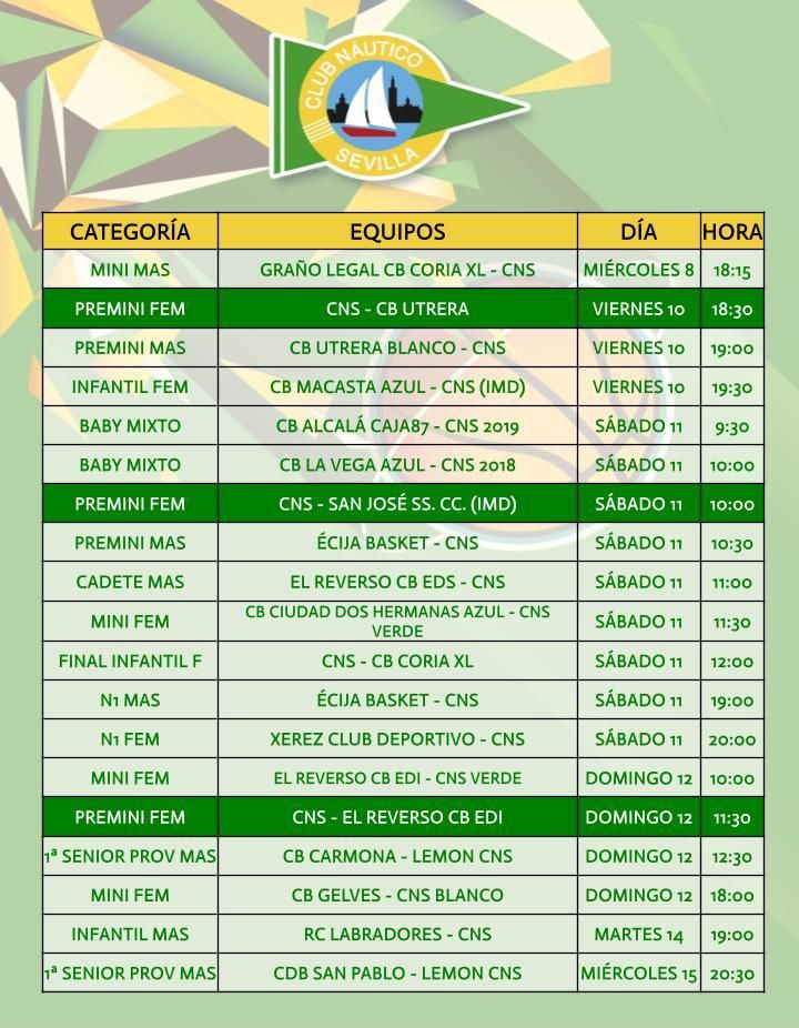 Agenda de la sección de baloncesto del Club Náutico