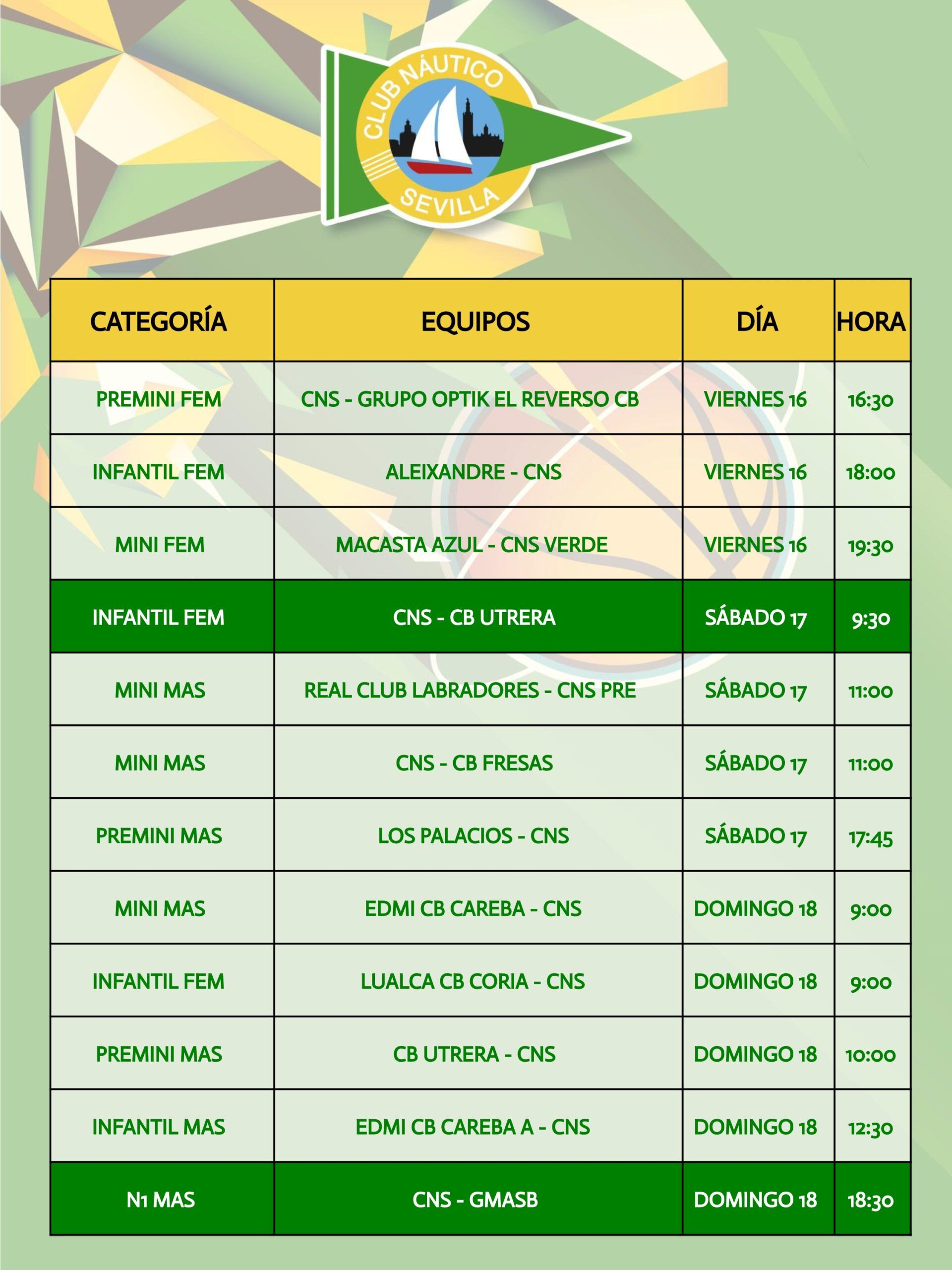 Agenda de la sección de baloncesto
