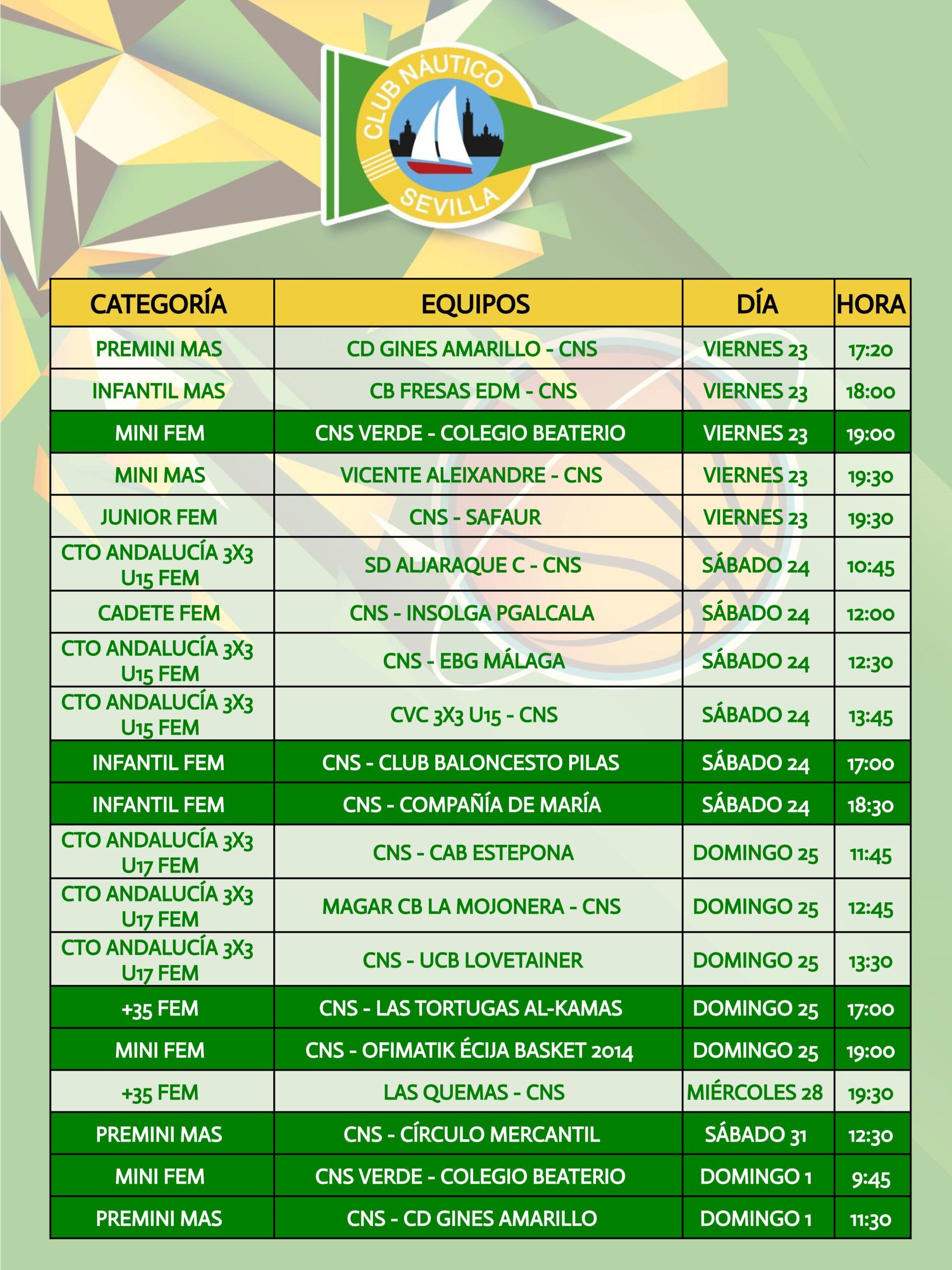 Agenda de la sección de baloncesto