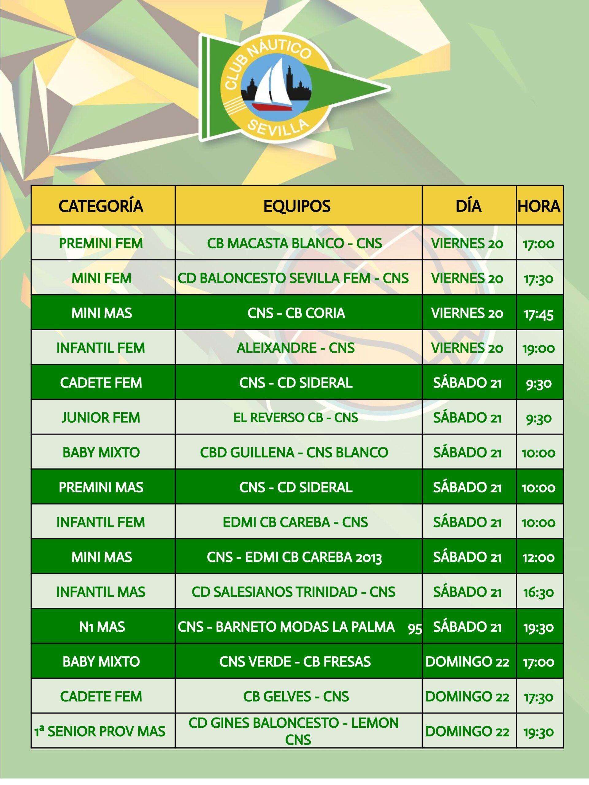 Agenda de la sección de baloncesto