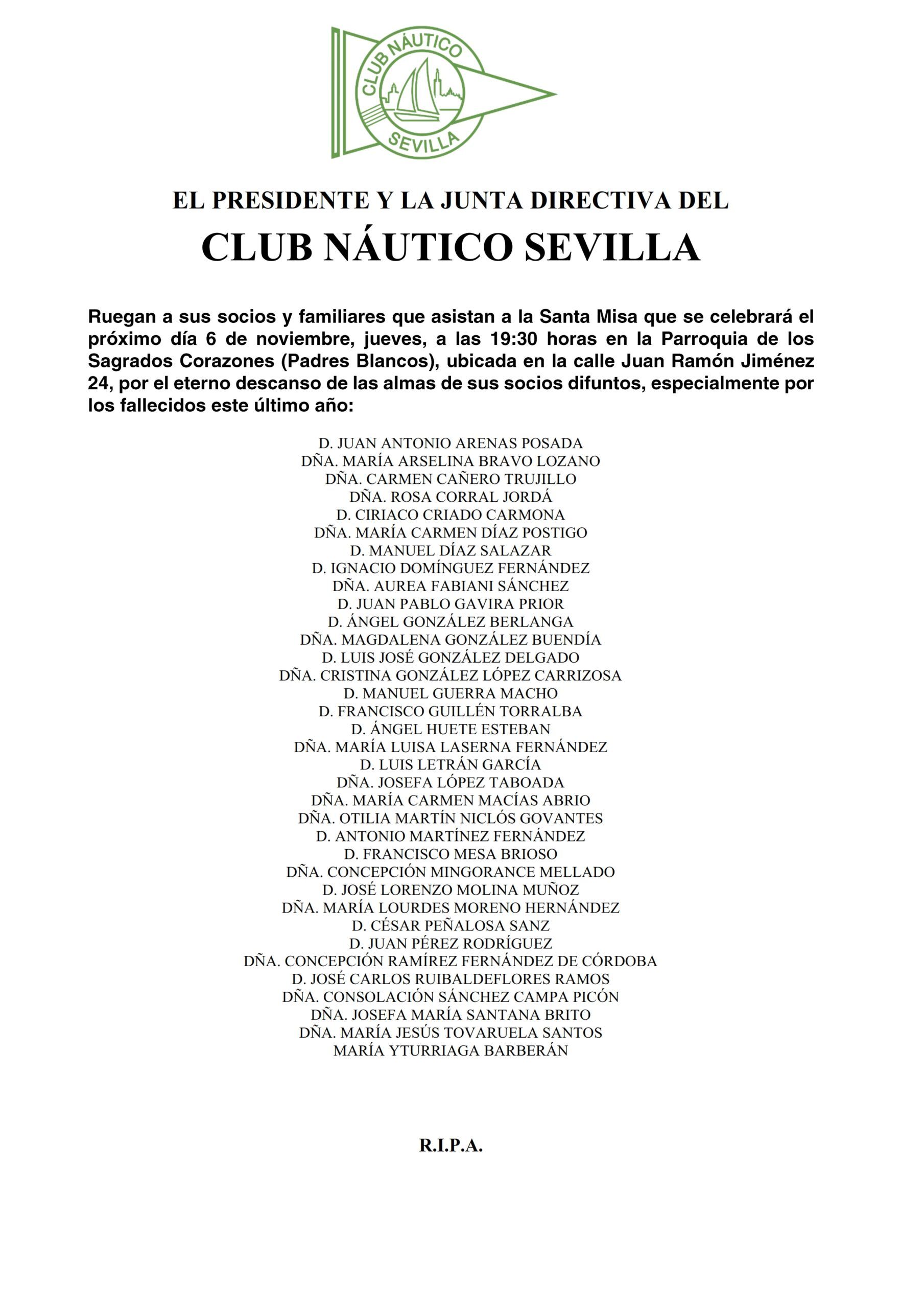 Misa de difuntos del Club Náutico Sevilla