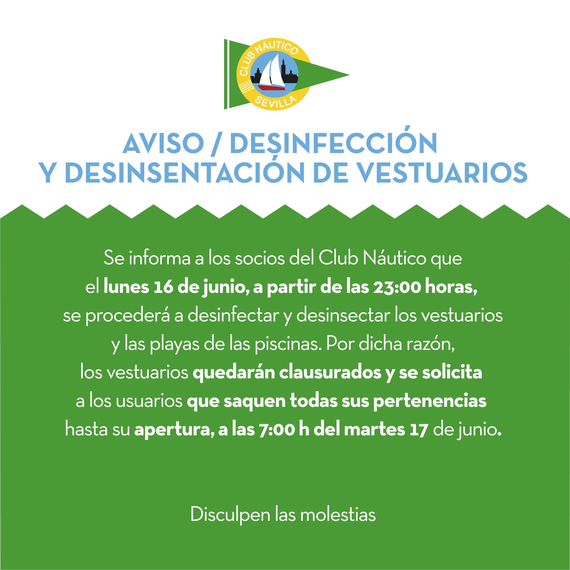 AVISO / Desinfección y desinsectación de vestuarios