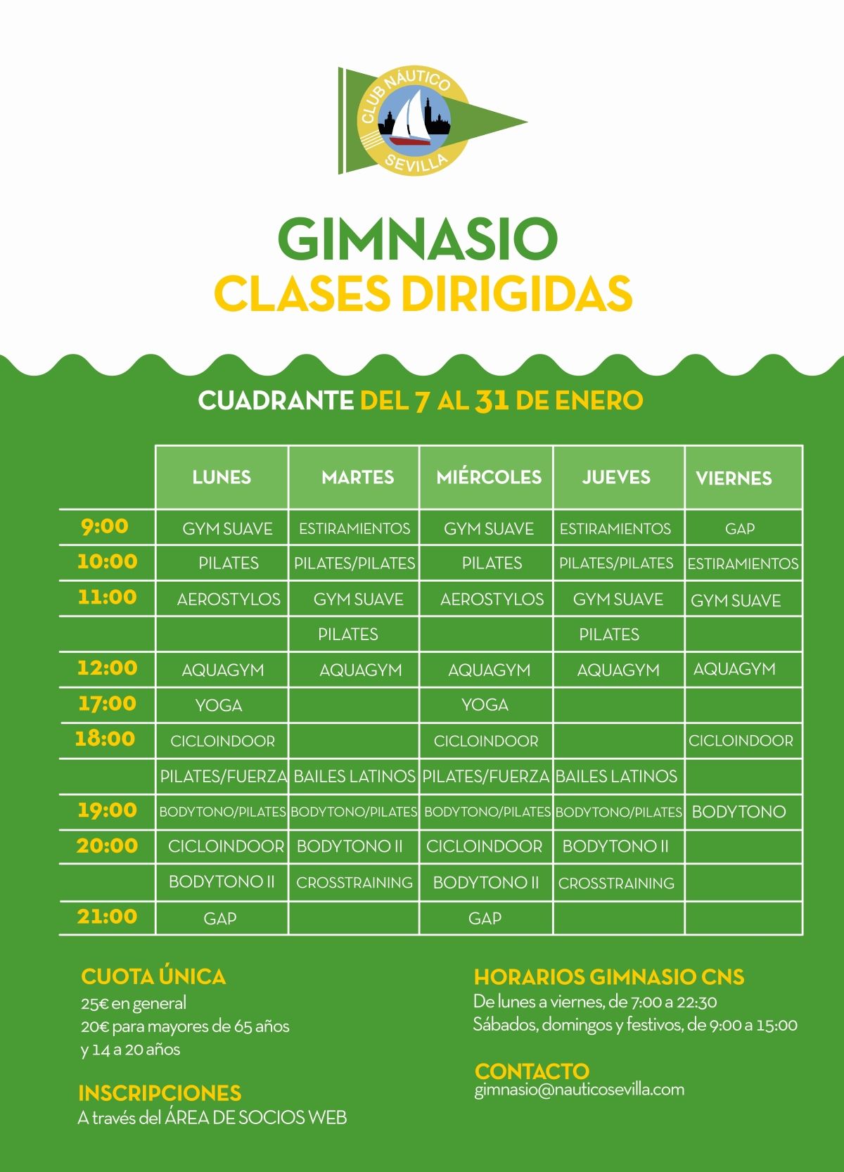 Actividades dirigidas del gimnasio en enero