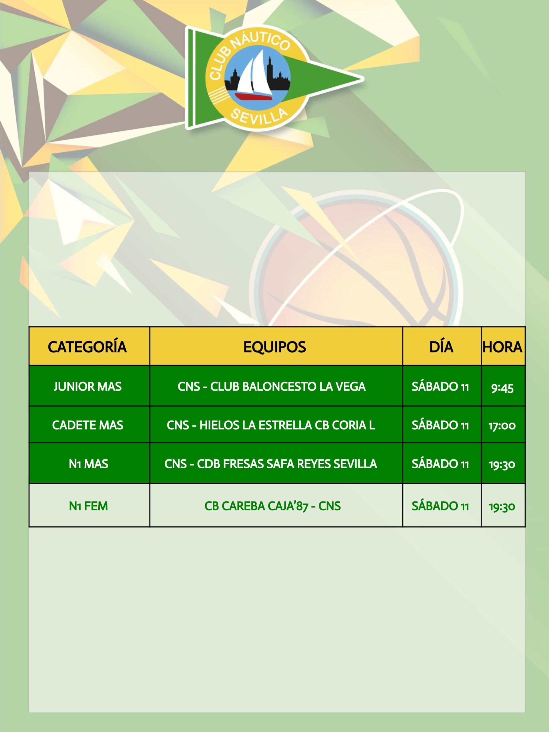 Agenda de la sección de baloncesto del Club Náutico