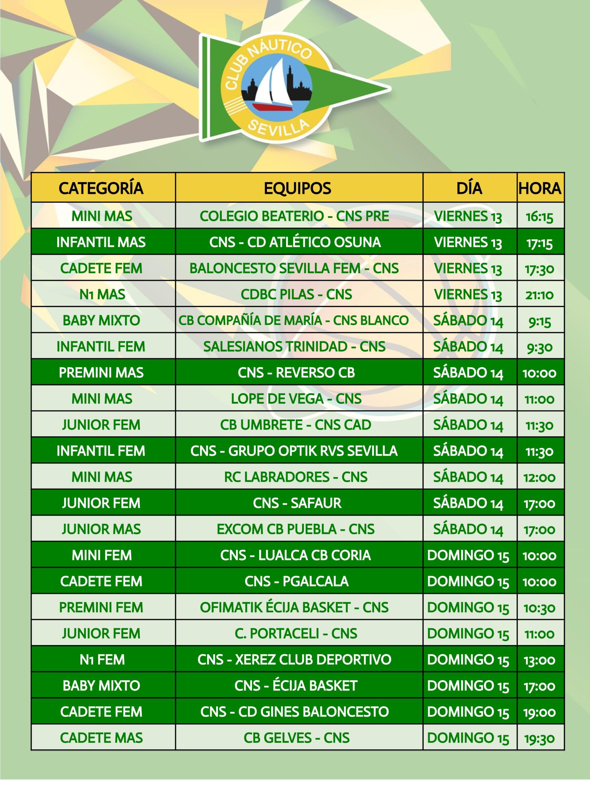 Agenda de la sección de baloncesto