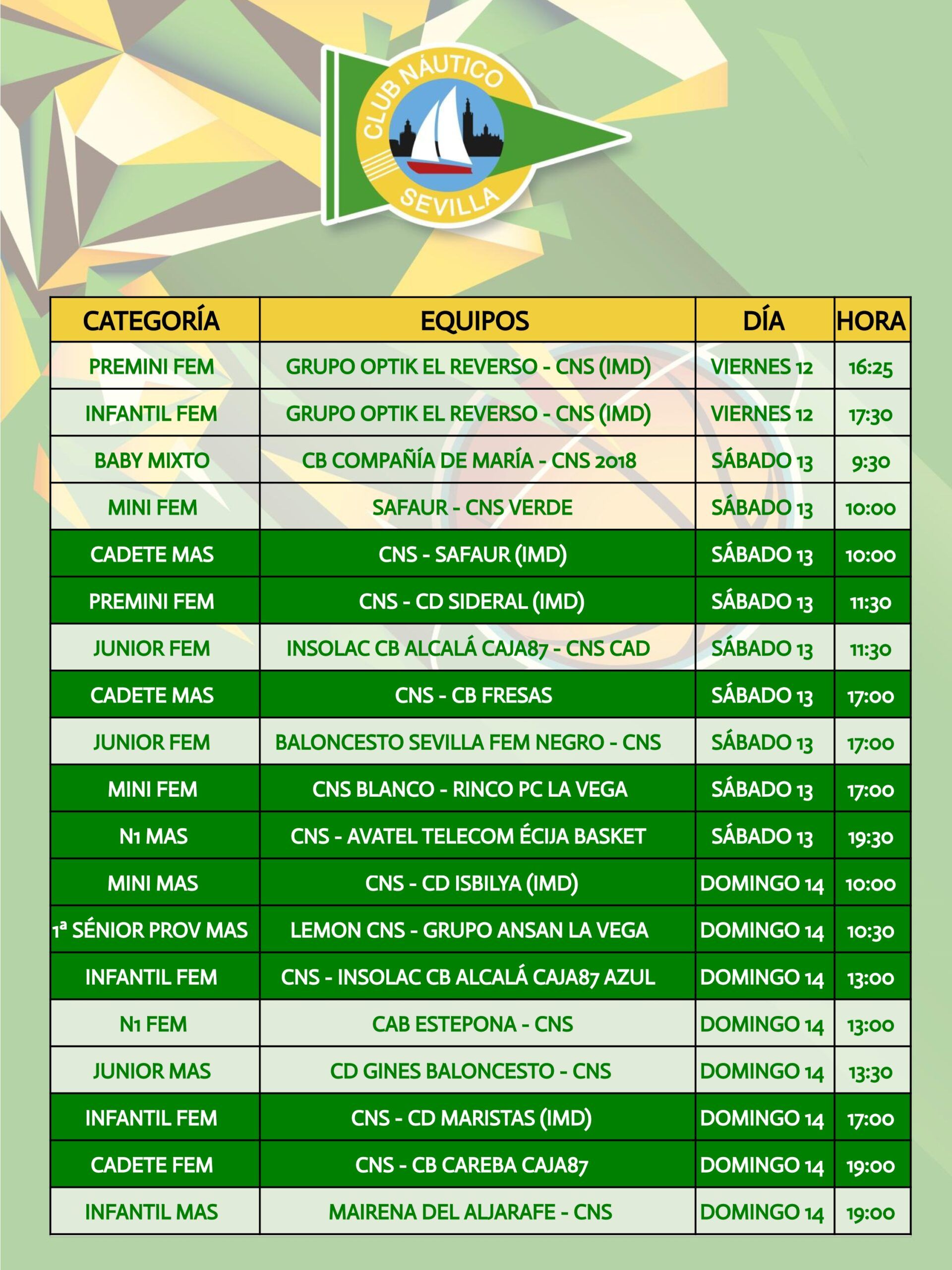 Agenda de la sección de baloncesto del Club Náutico