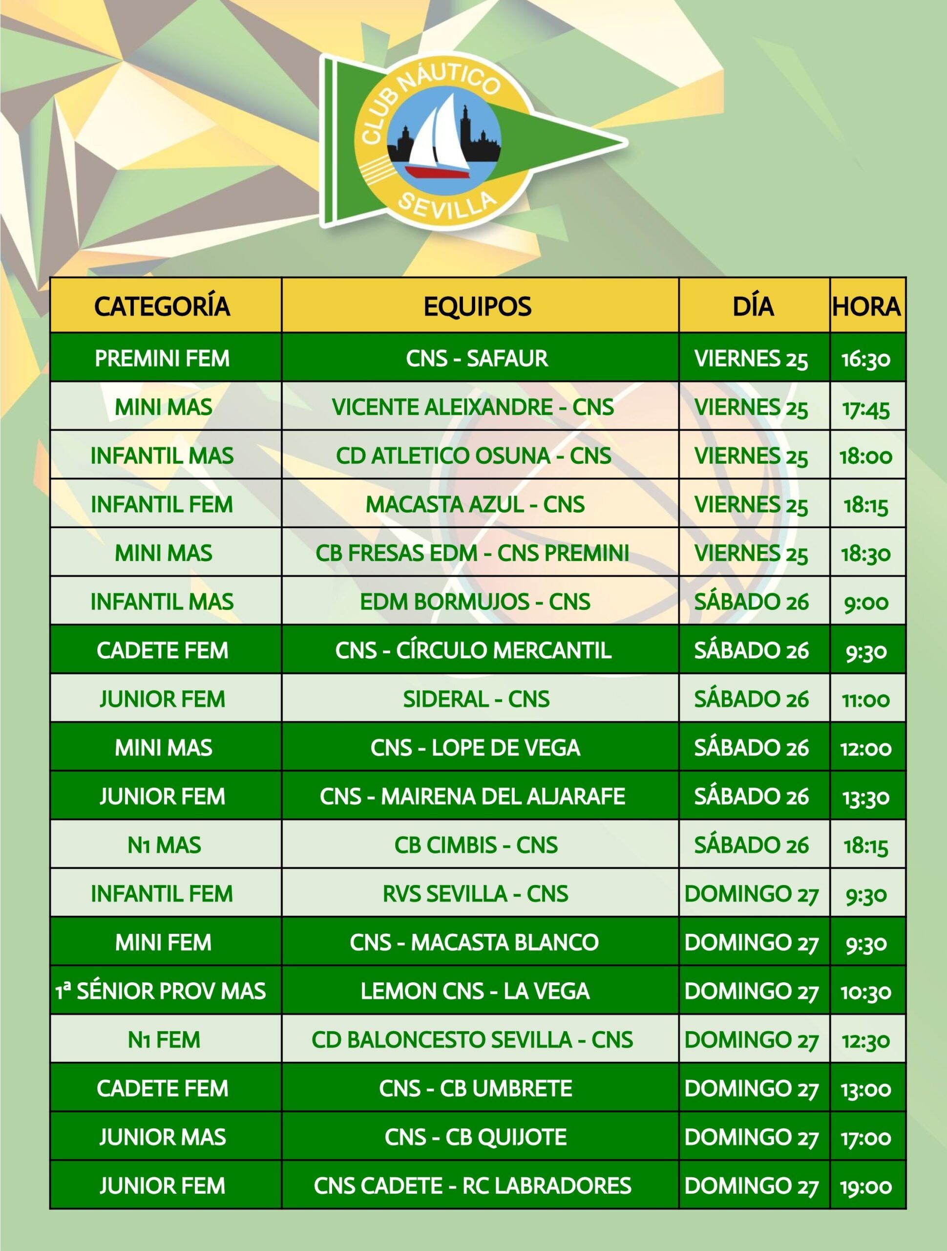 Agenda de la sección de baloncesto