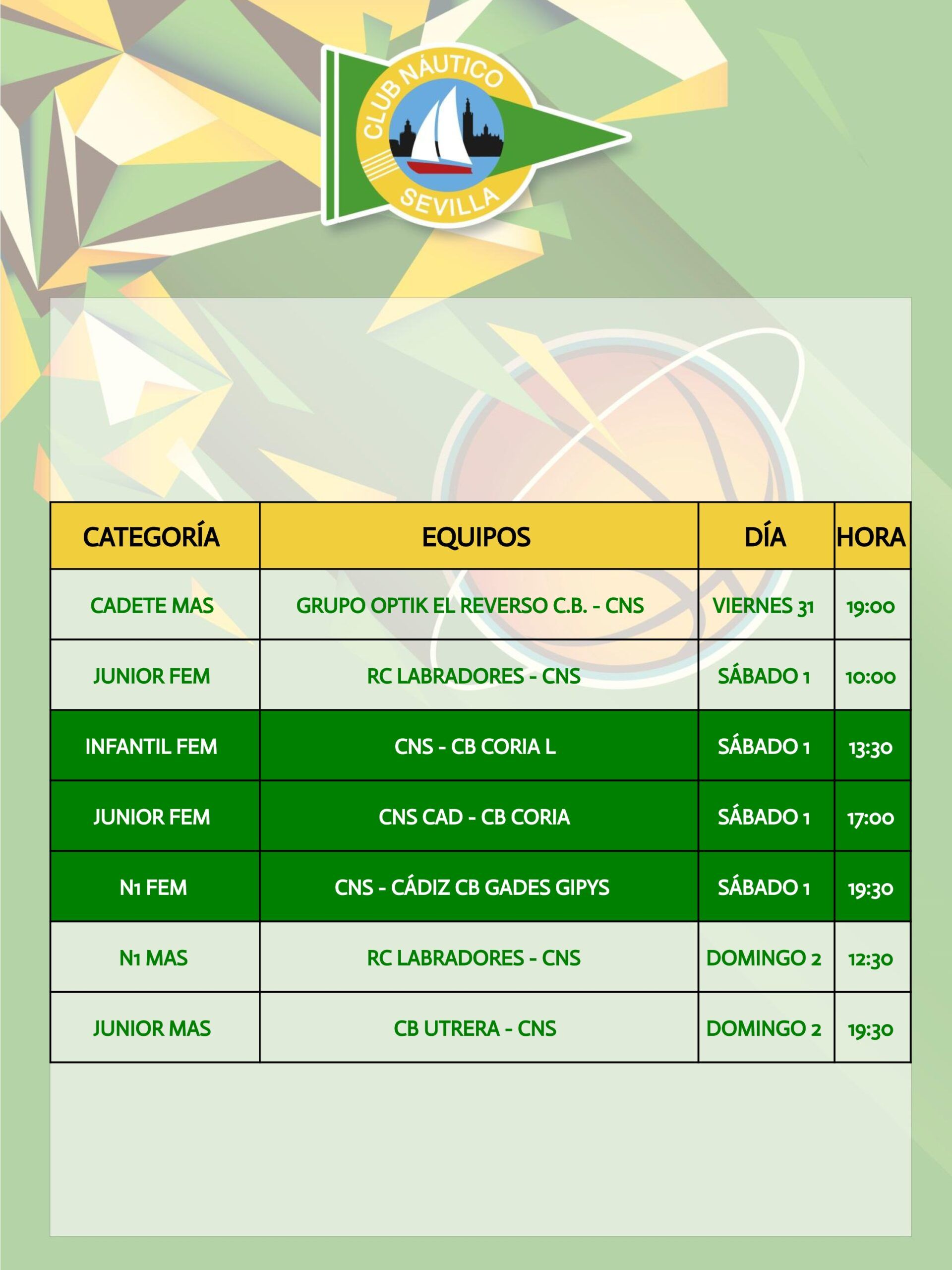 Agenda de la sección de baloncesto del Club Náutico