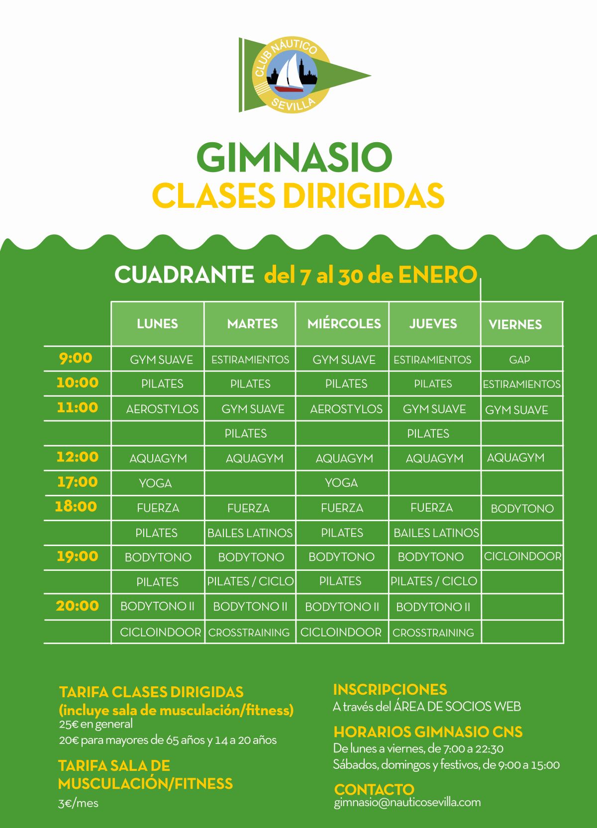 Actividades dirigidas del gimnasio del 7 al 30 de enero