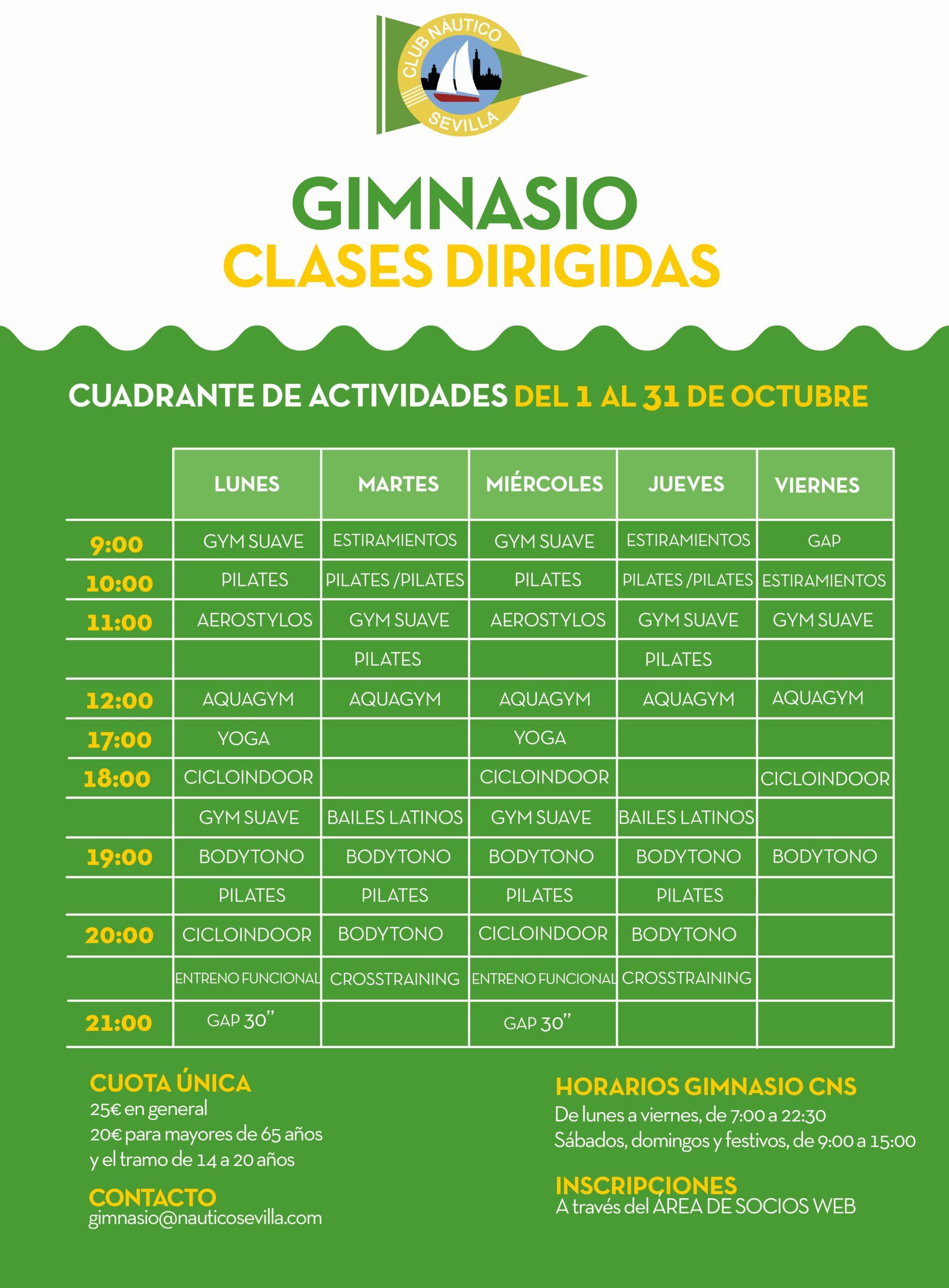 Actividades dirigidas del gimnasio en octubre