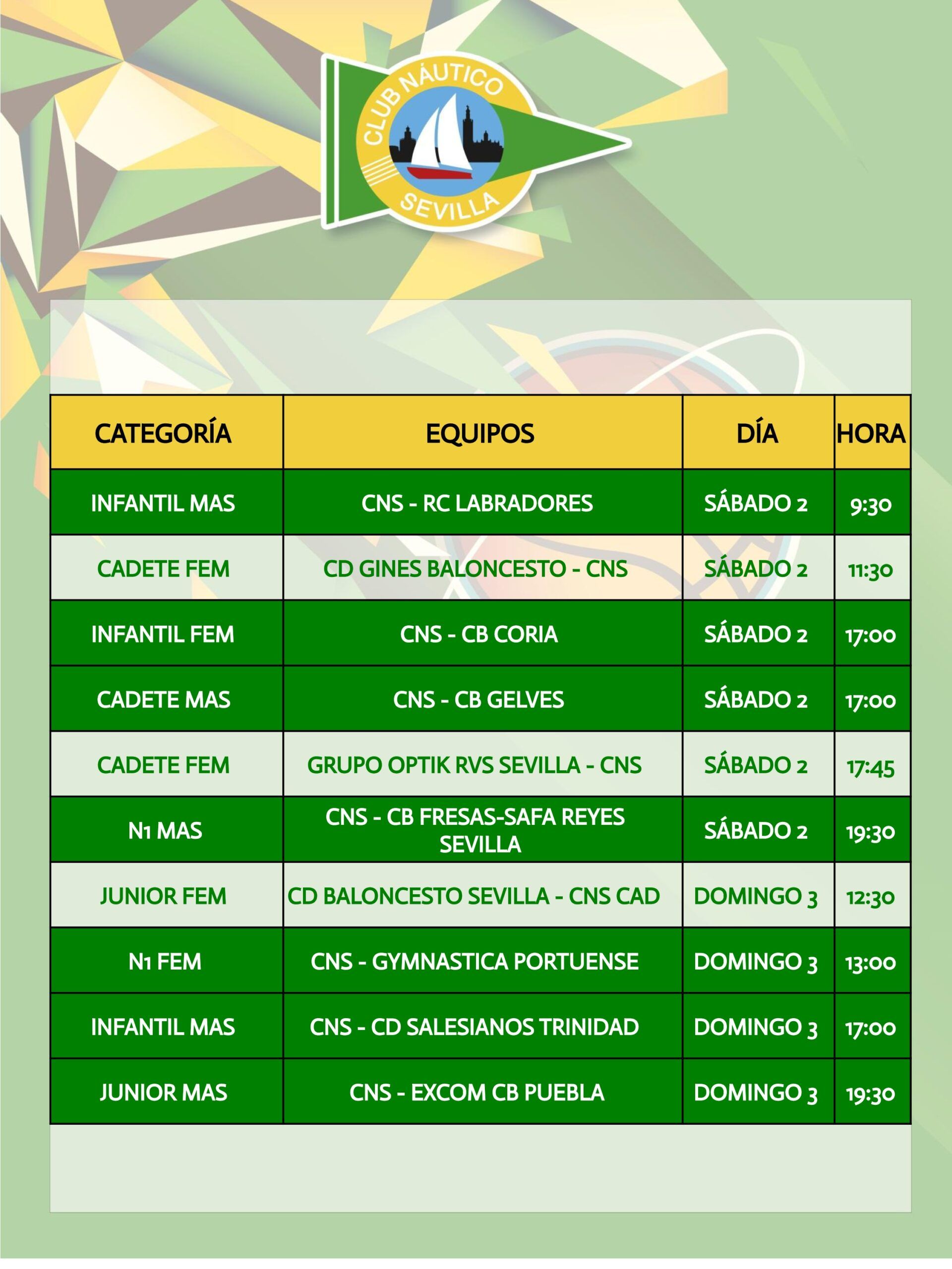 Agenda de la sección de baloncesto