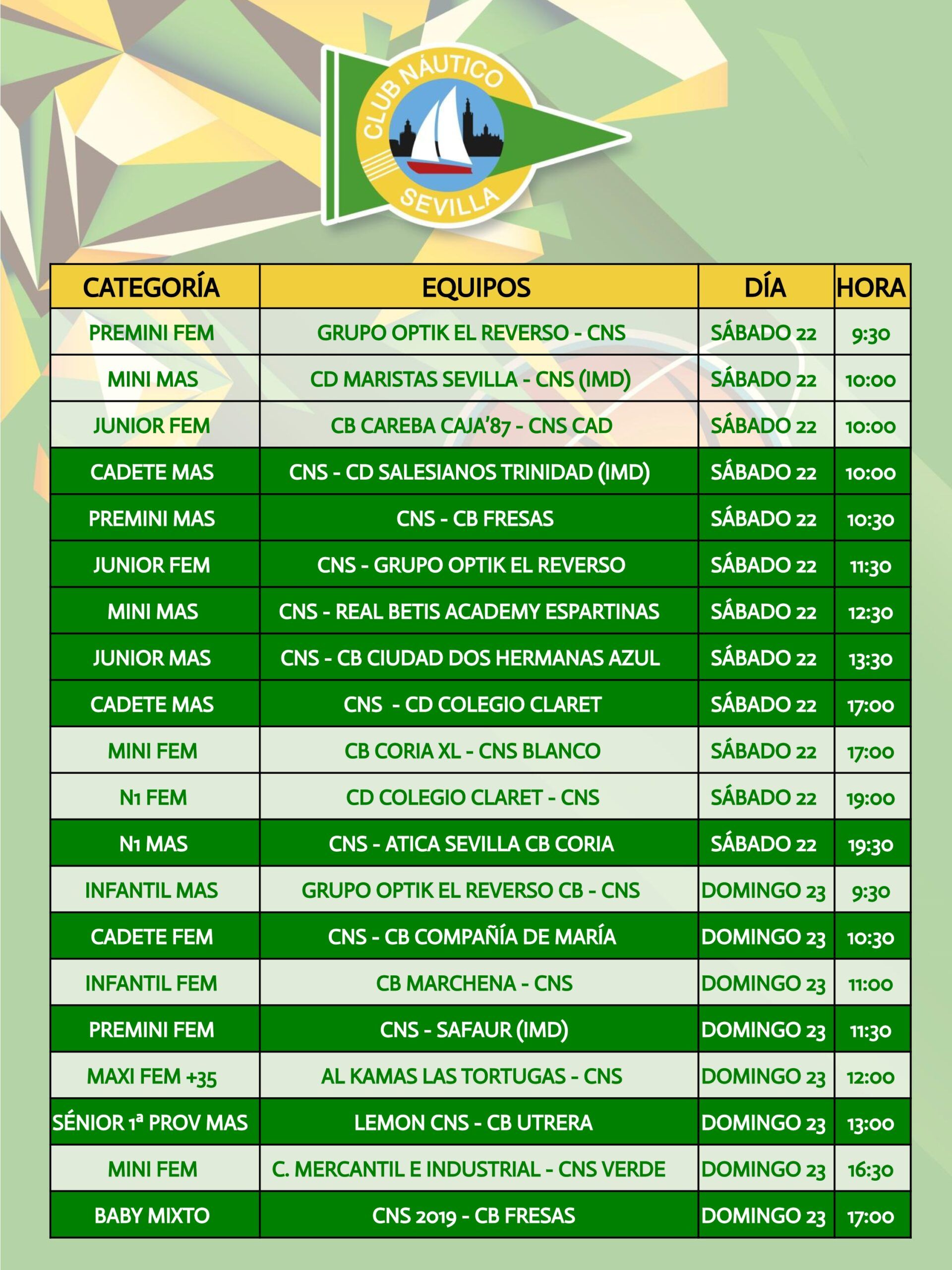 Agenda de la sección de baloncesto del Club Náutico