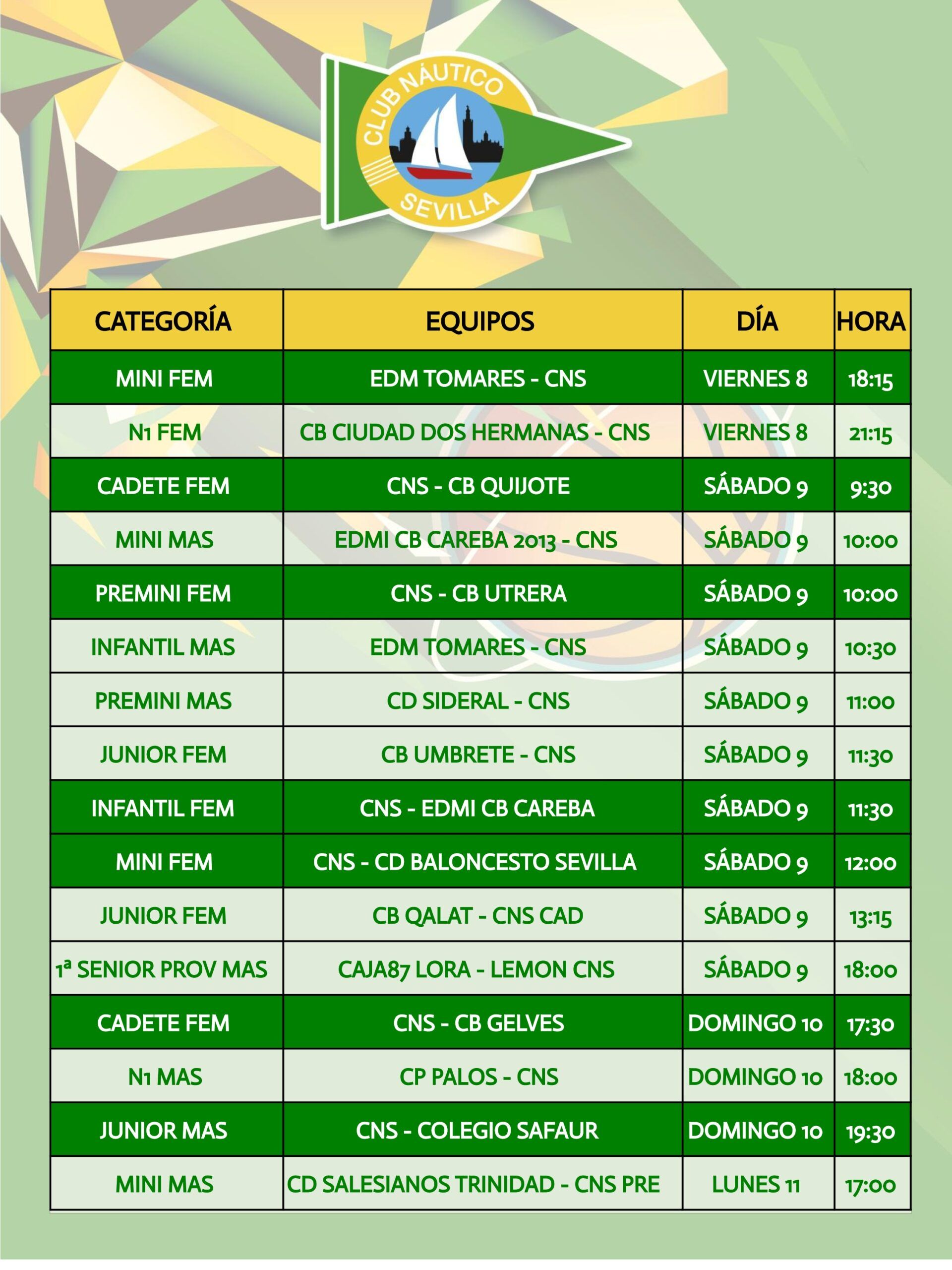 Agenda de la sección de baloncesto