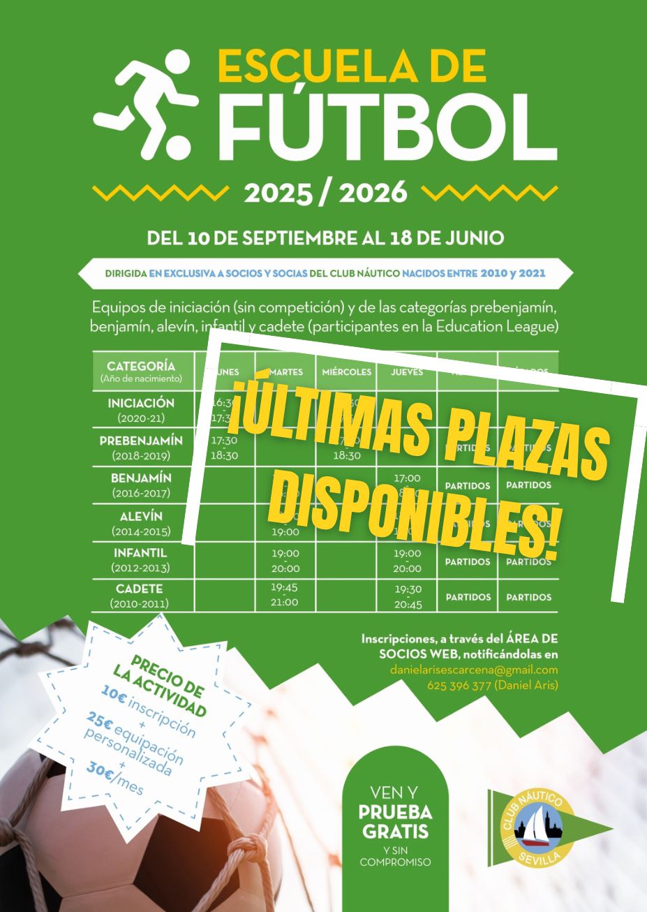 Últimas plazas disponibles para la Escuela de fútbol del Club Náutico