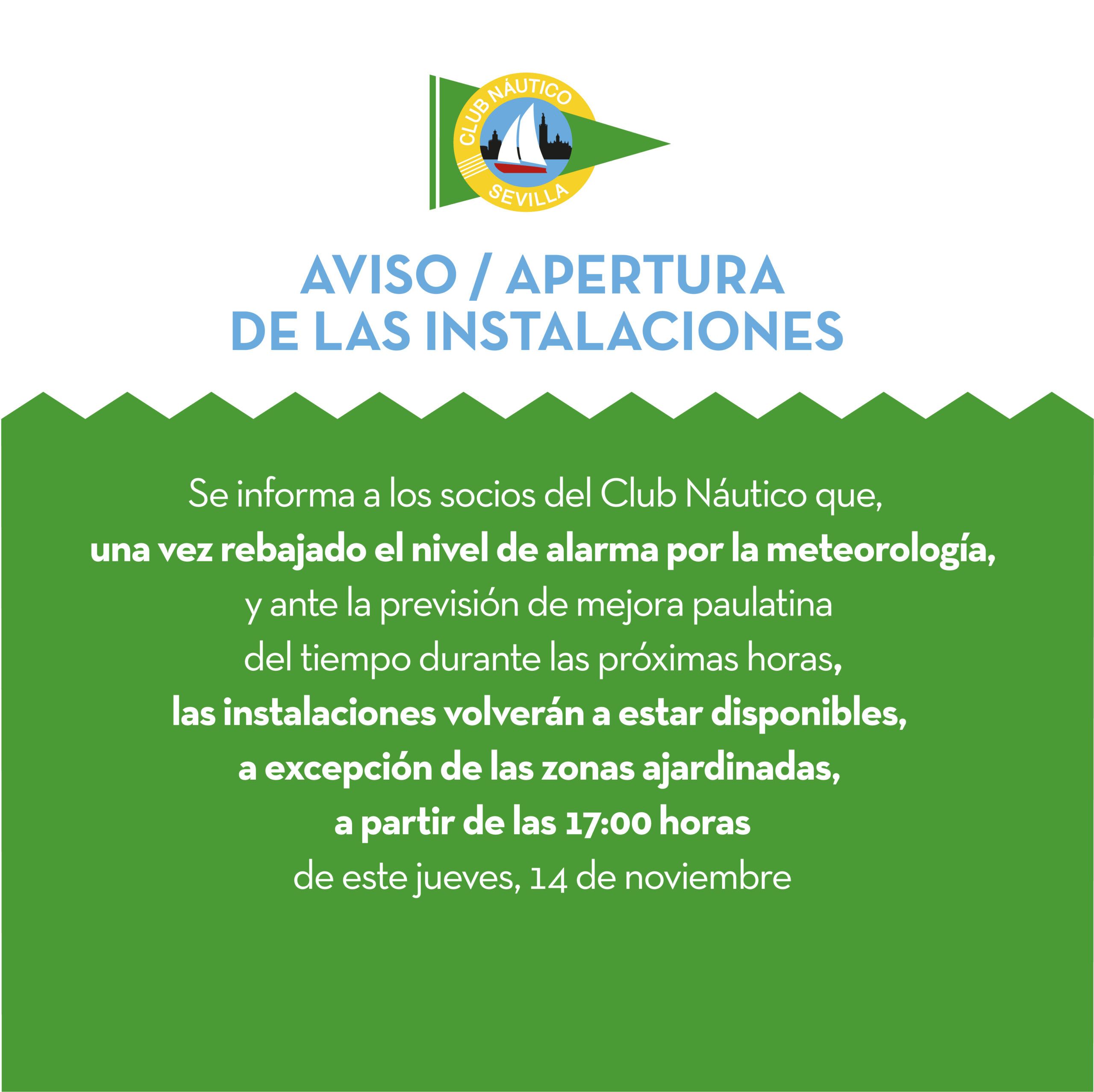 AVISO / Apertura de las instalaciones del Club Náutico