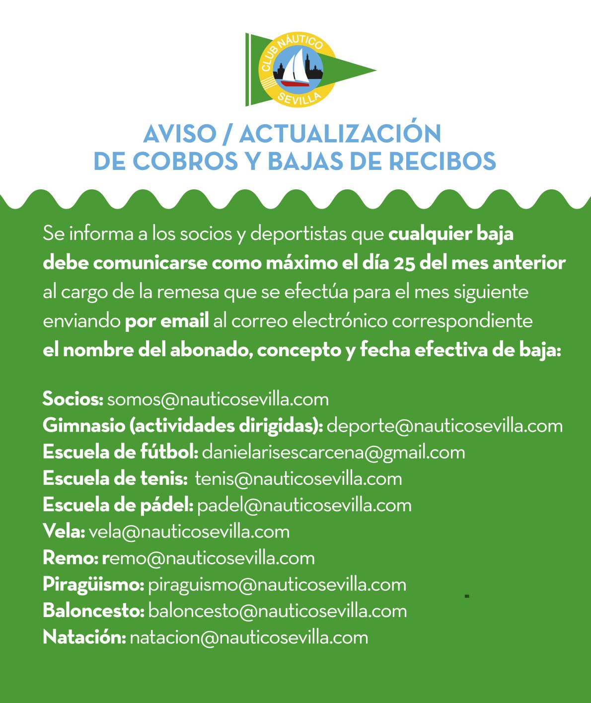 AVISO / Actualización de cobros y bajas de recibos