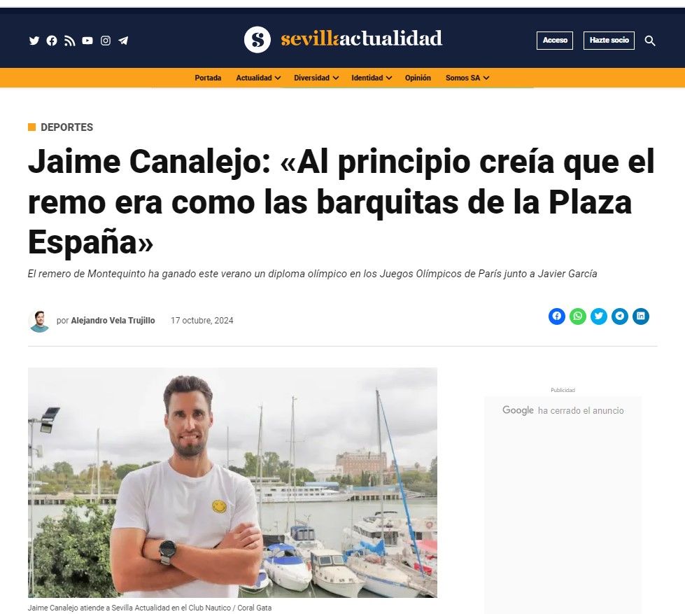 #SomosNáutico / Jaime Canalejo: «Al principio creía que el remo era como las barquitas de la Plaza España»