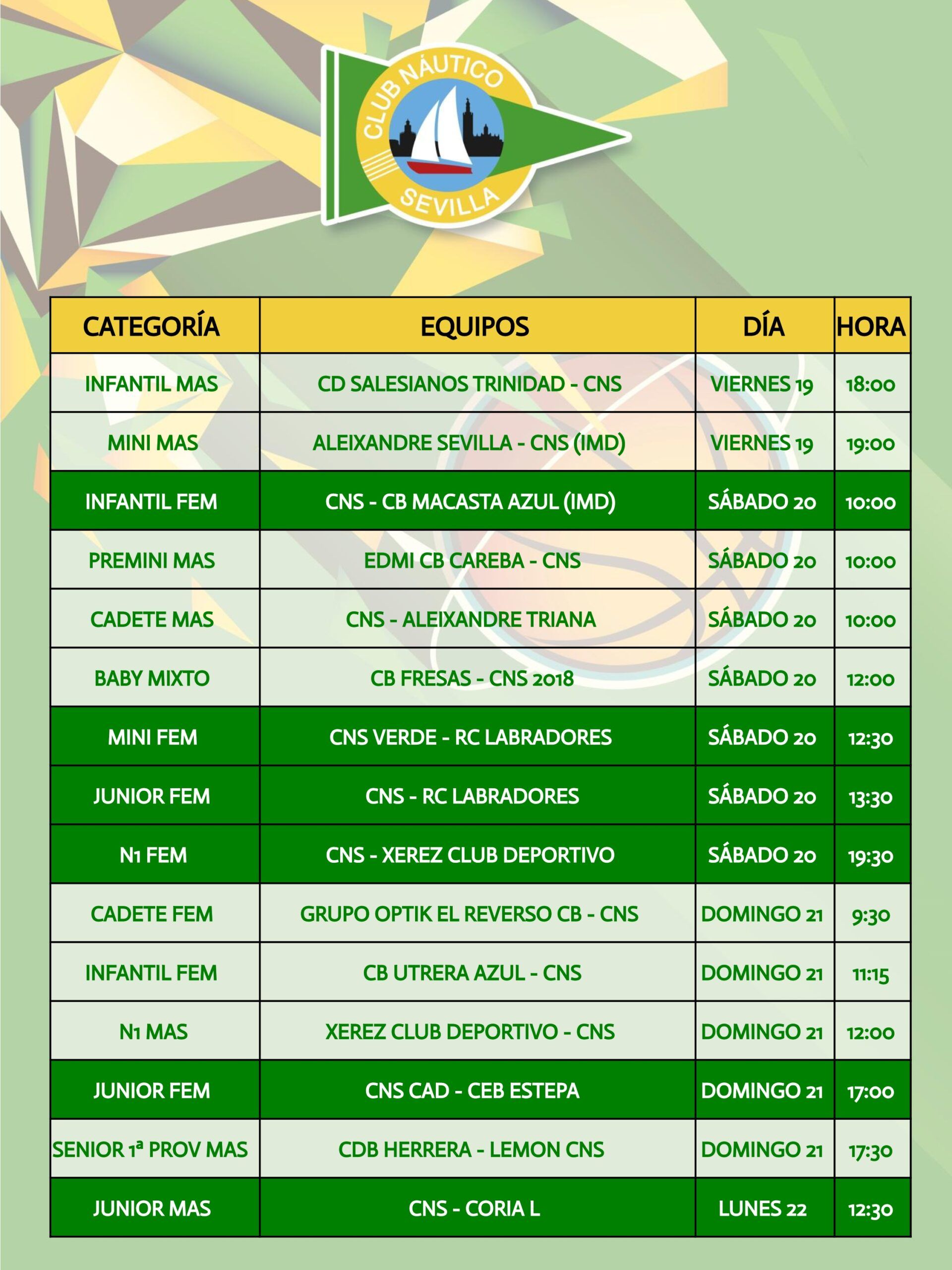 Agenda de la sección de baloncesto del Club Náutico