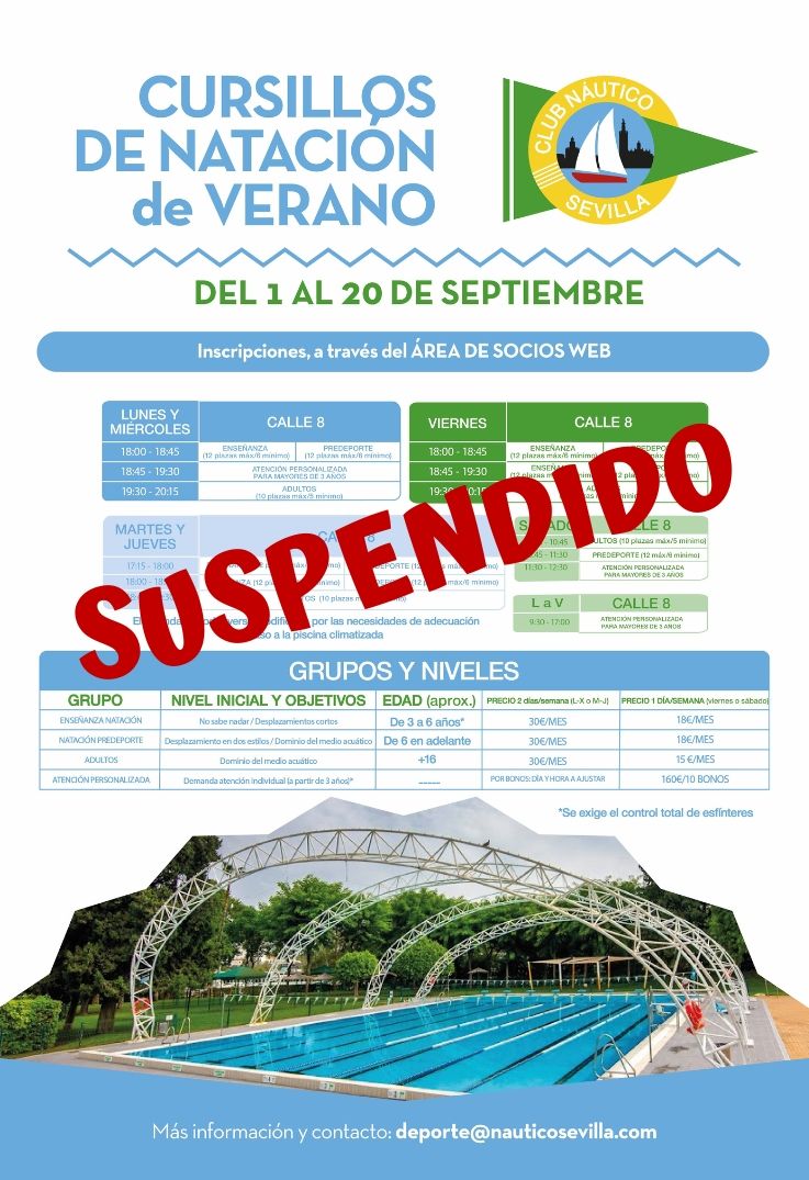 AVISO / Suspensión de los cursillos de verano de natación