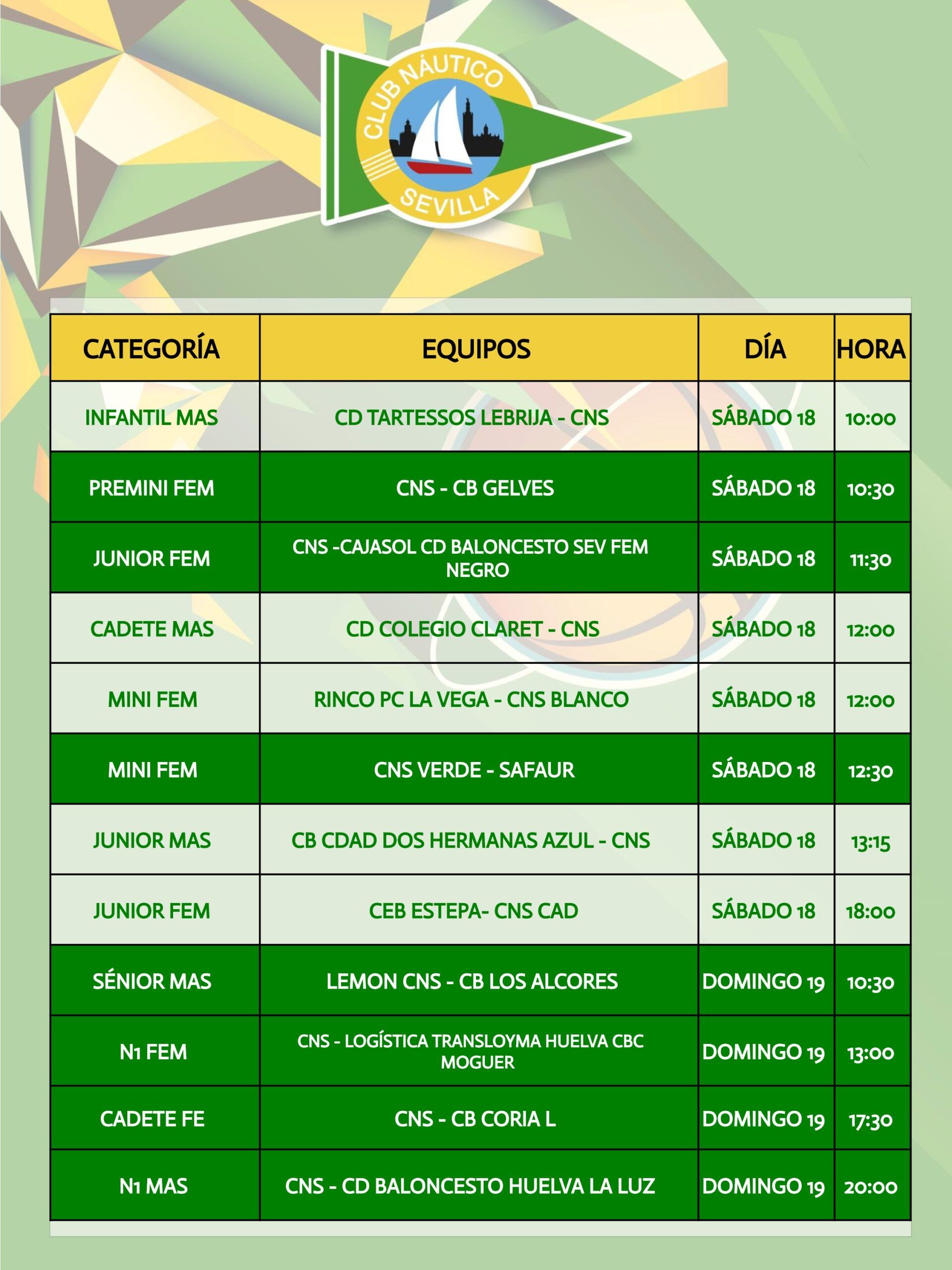 Agenda de la sección de baloncesto del Club Náutico