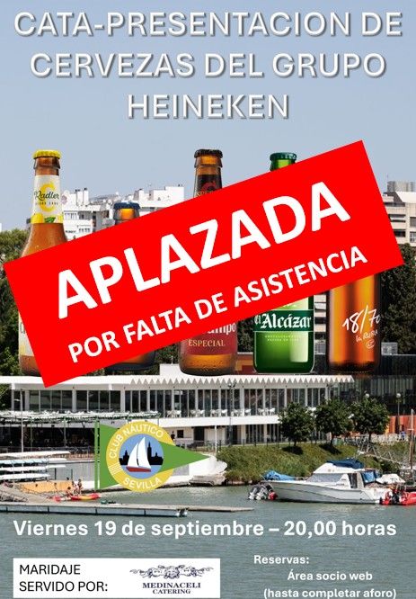 AVISO / Aplazamiento de la cata de cervezas Heineken en el Club Náutico Sevilla