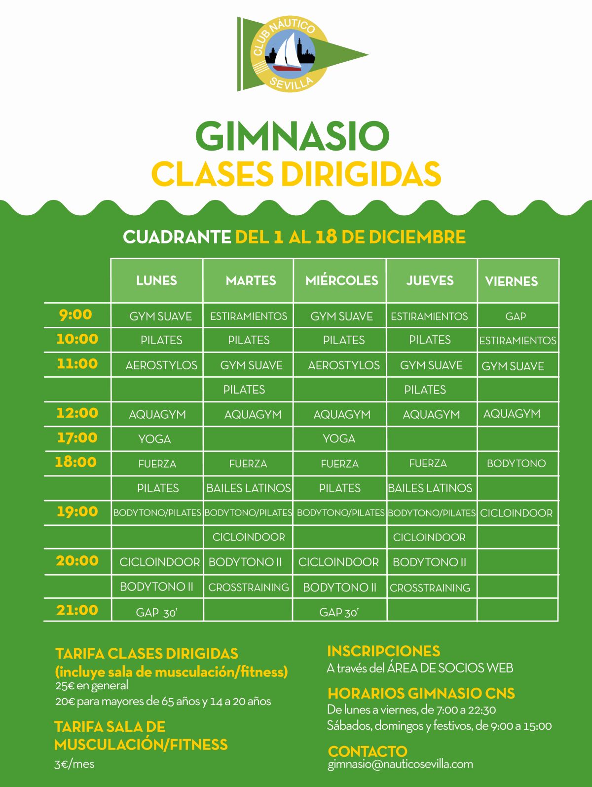 Actividades dirigidas del gimnasio en diciembre
