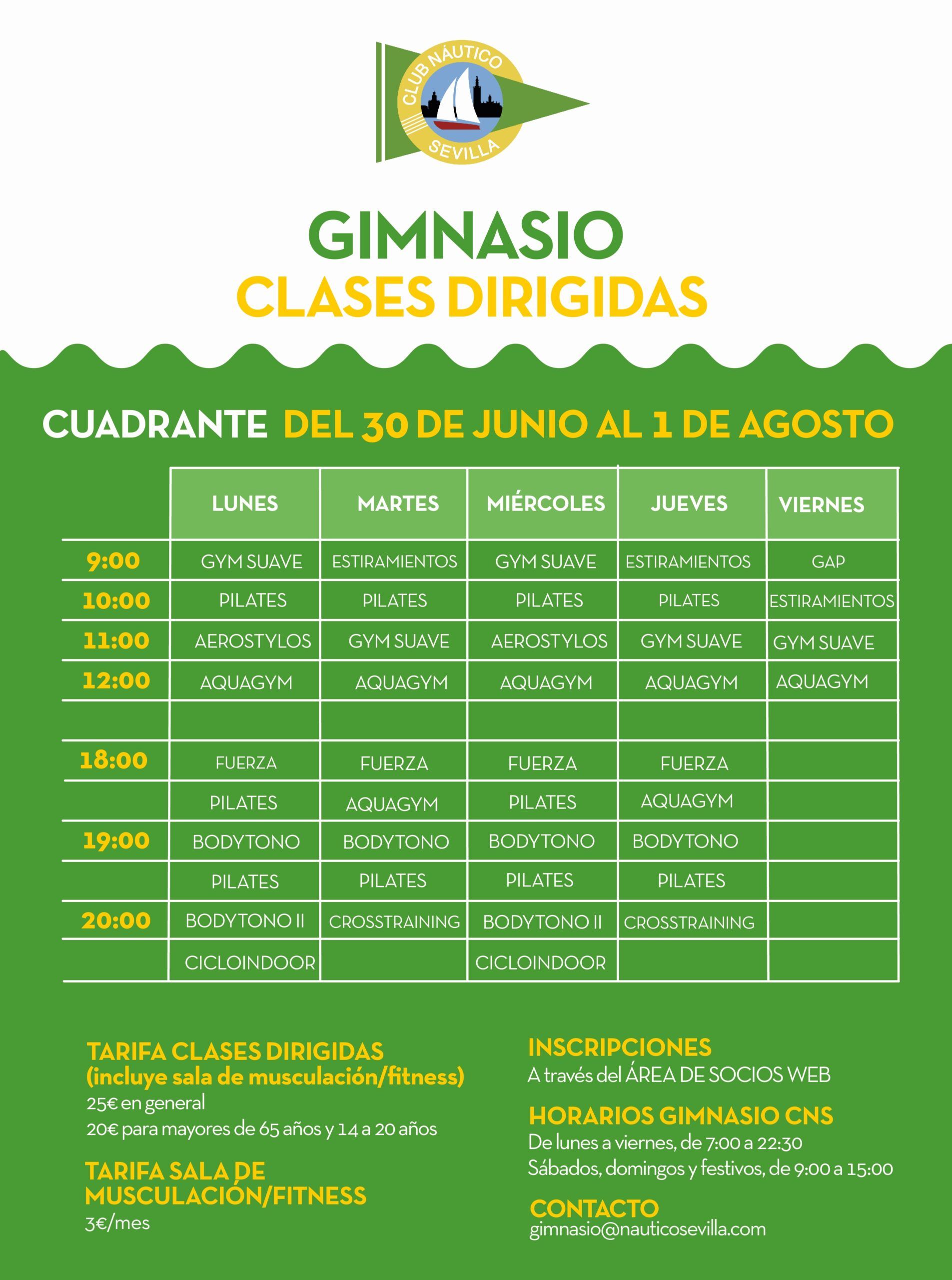 Actividades dirigidas del gimnasio en julio