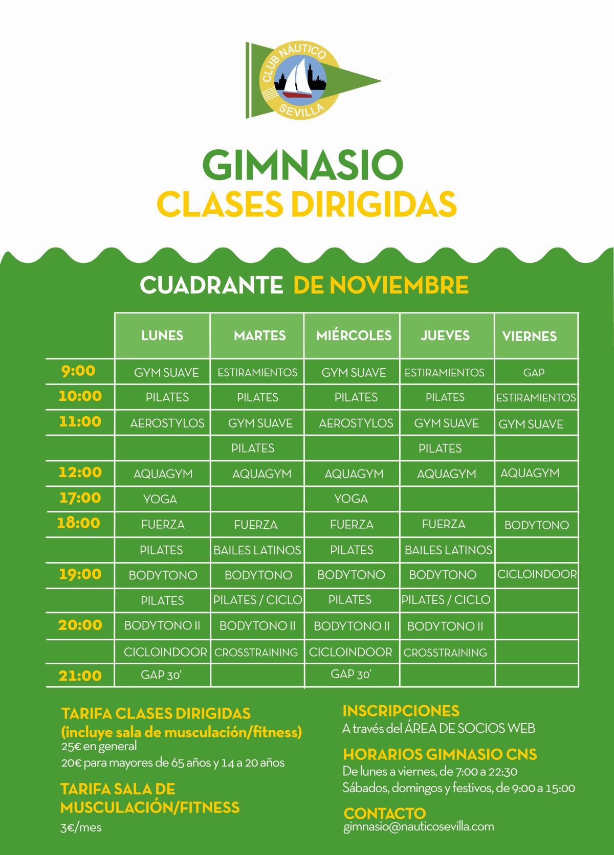 Actividades dirigidas del gimnasio en noviembre