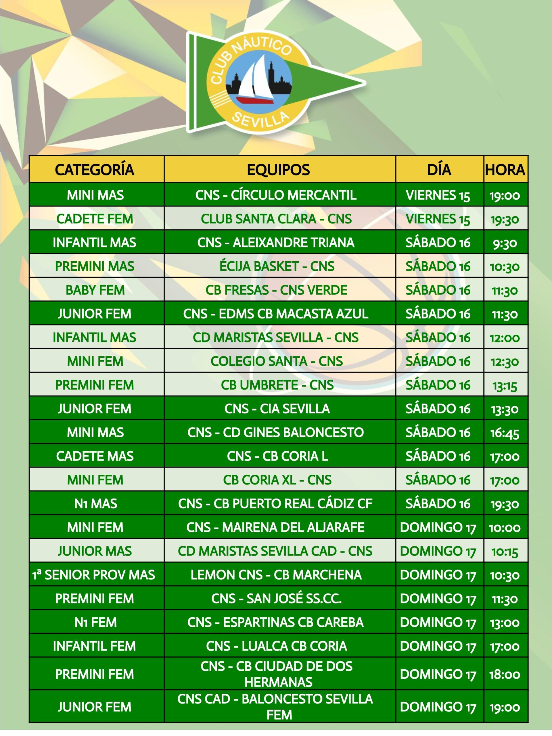 Agenda de la sección de baloncesto