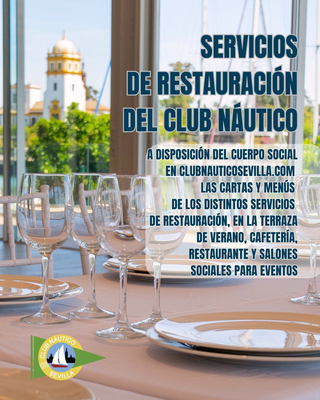 Tarifas de los servicios de restauración del Club Náutico Sevilla