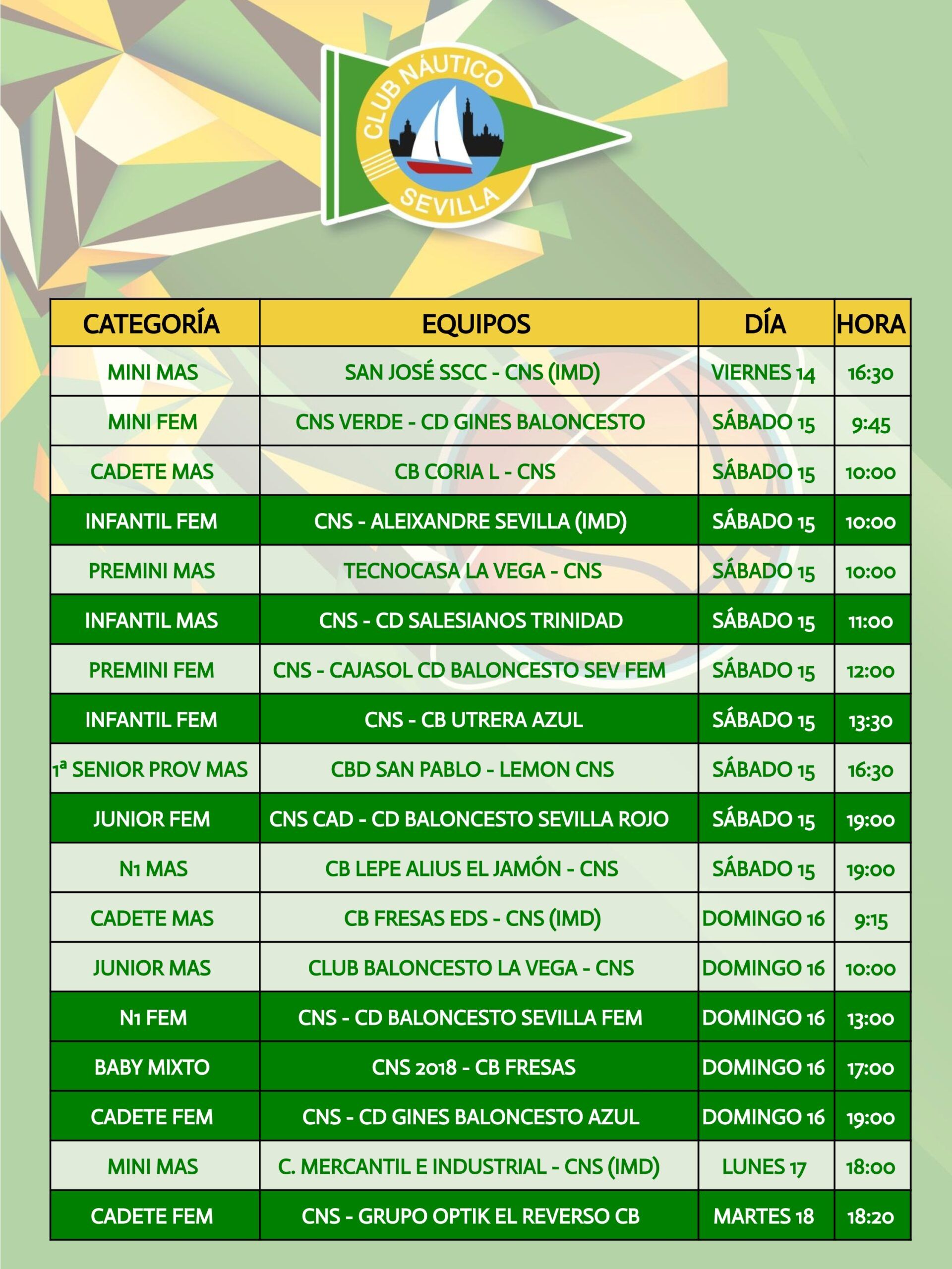 Agenda de la sección de baloncesto del Club Náutico