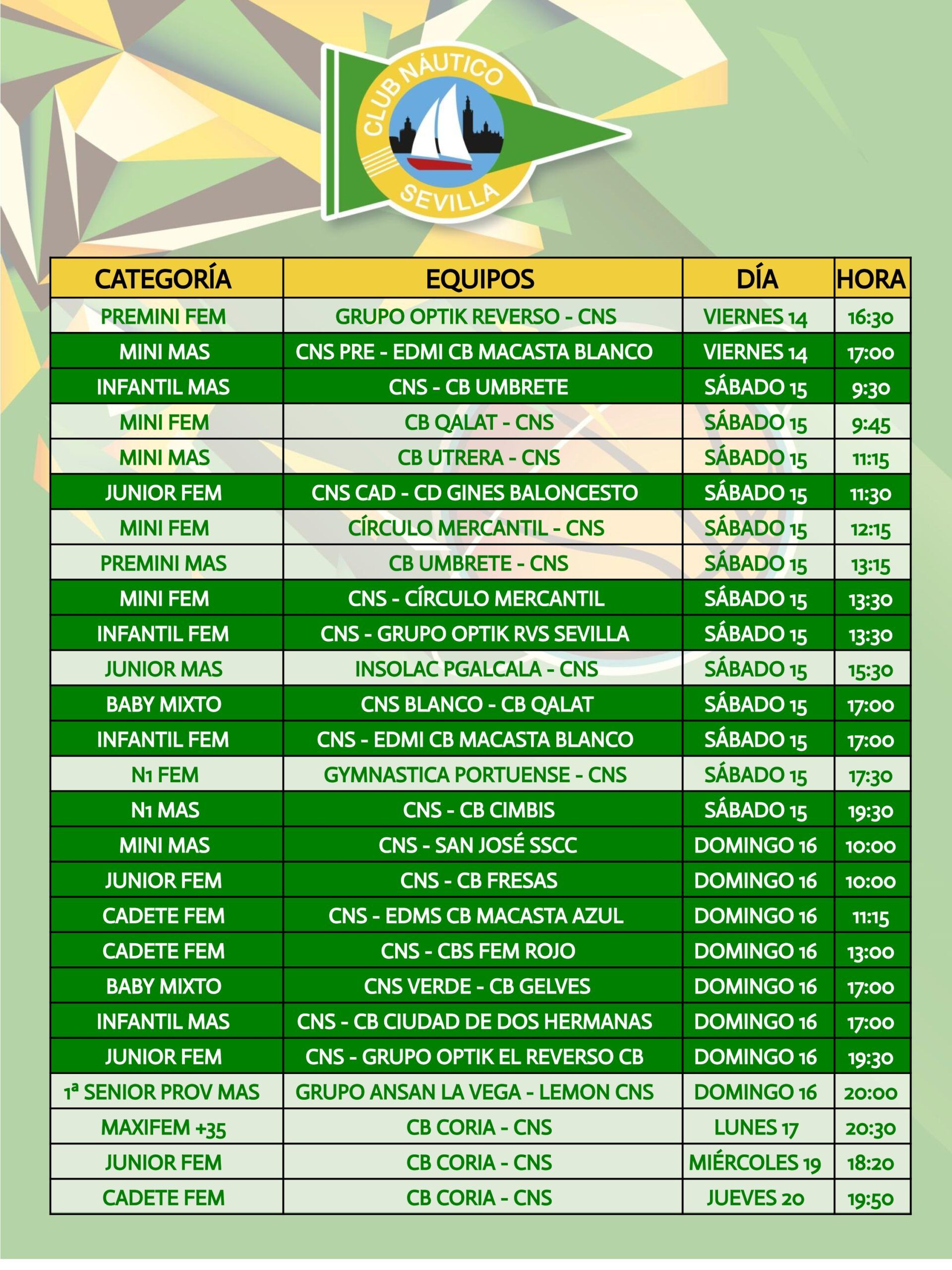 Agenda de la sección de baloncesto