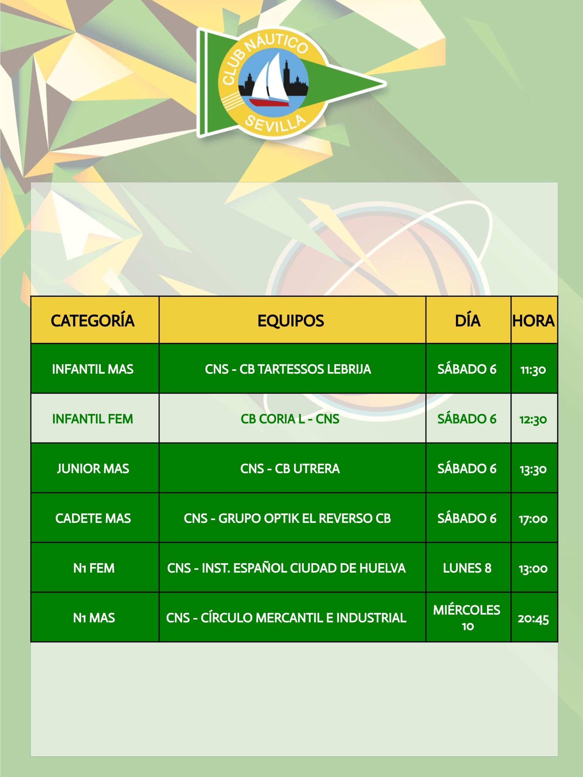 Agenda de la sección de baloncesto del Club Náutico