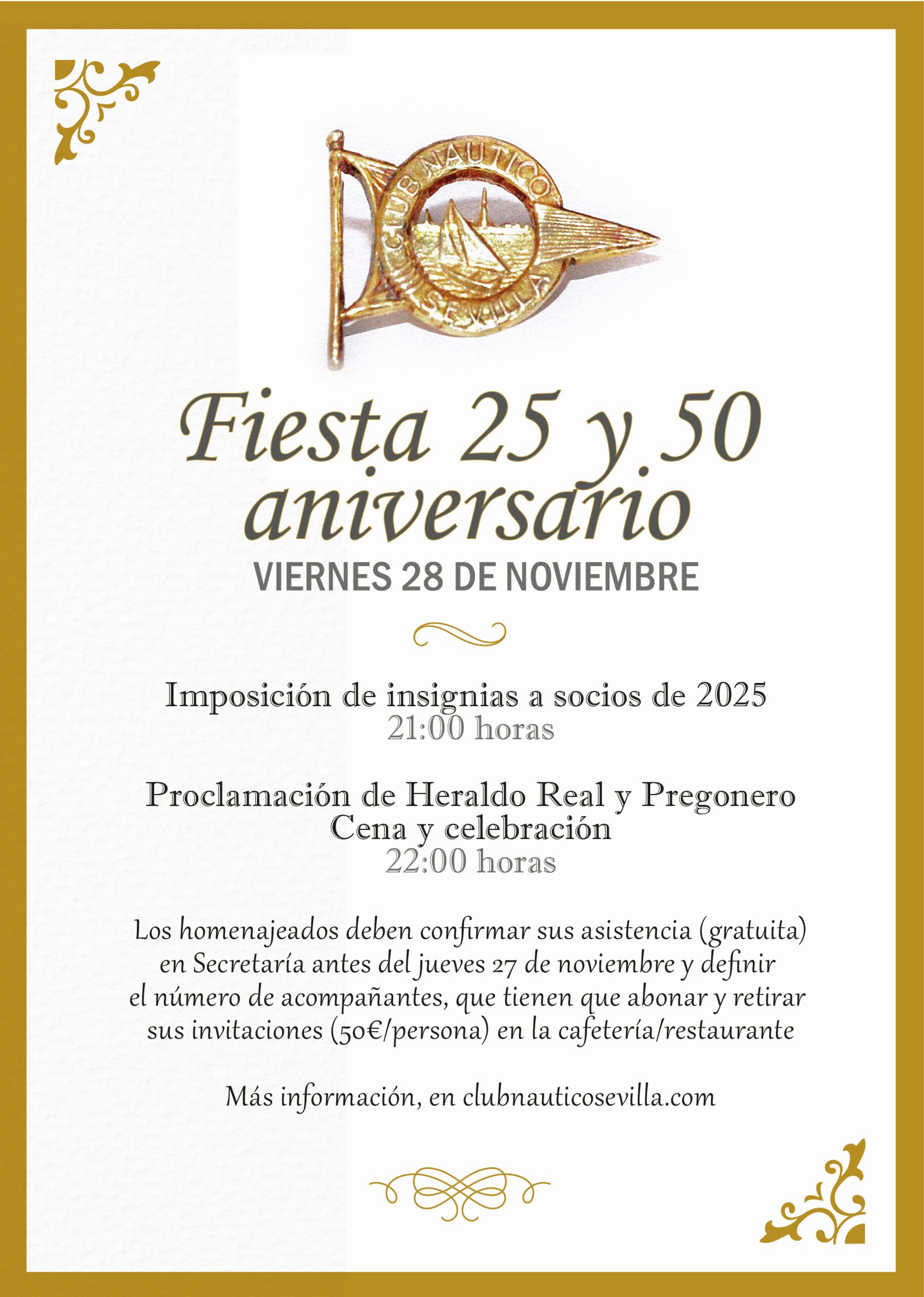 AVISO / Ampliación del plazo de reserva para la Fiesta 25 y 50 aniversario de socios del Club Náutico