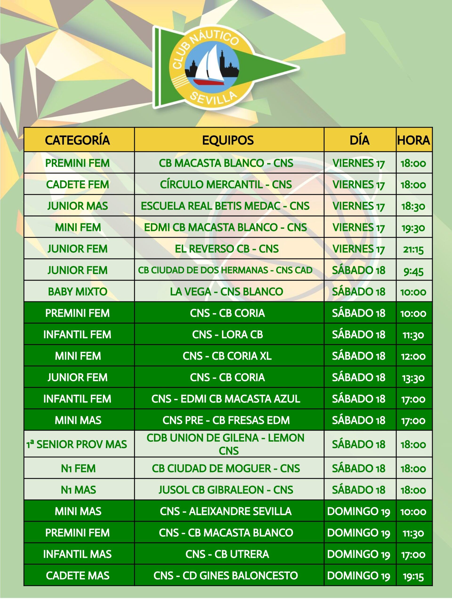 Agenda de la sección de baloncesto