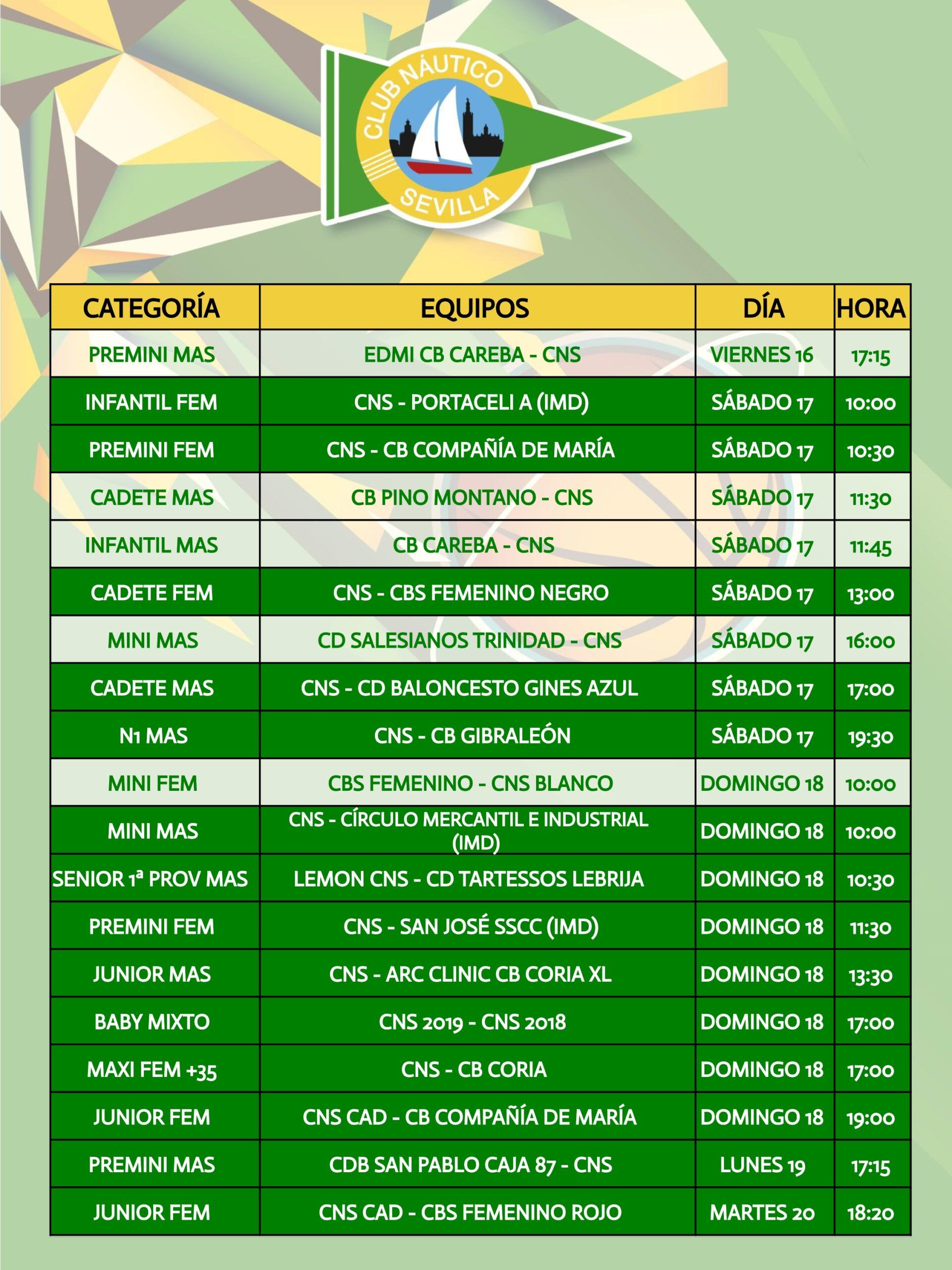 Agenda de la sección de baloncesto del Club Náutico
