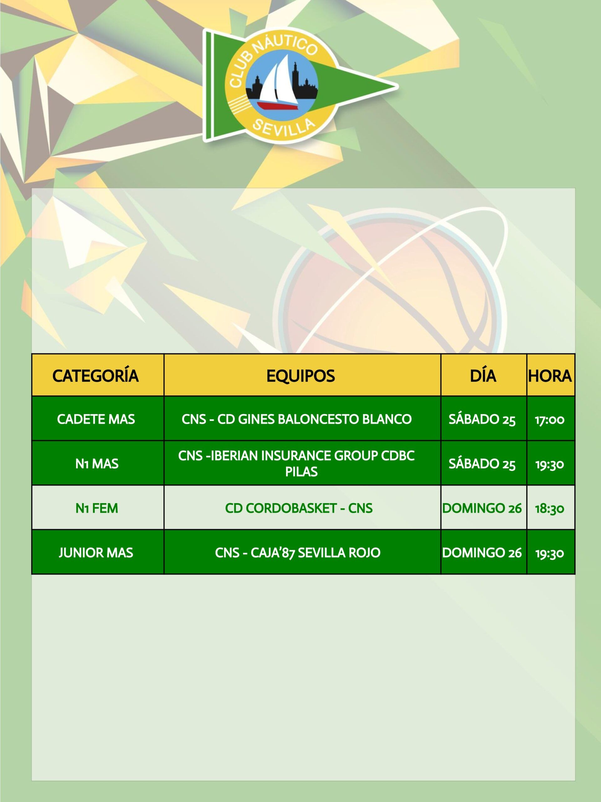 Agenda de la sección de baloncesto del Club Náutico