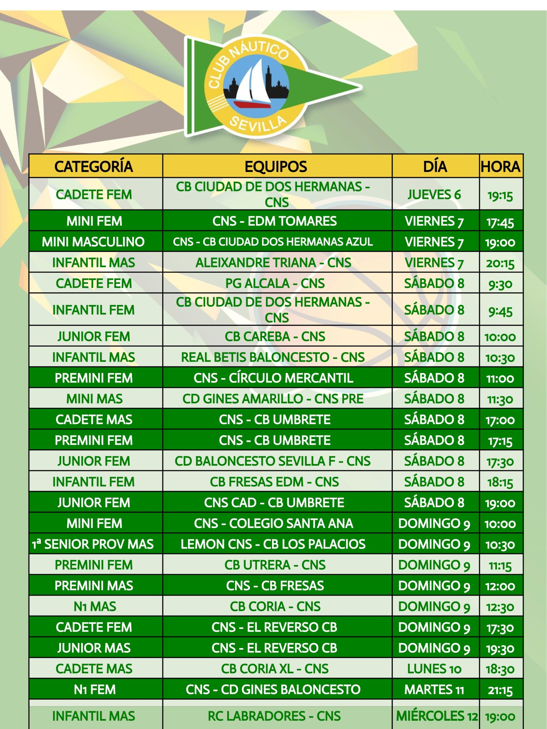 Agenda de la sección de baloncesto