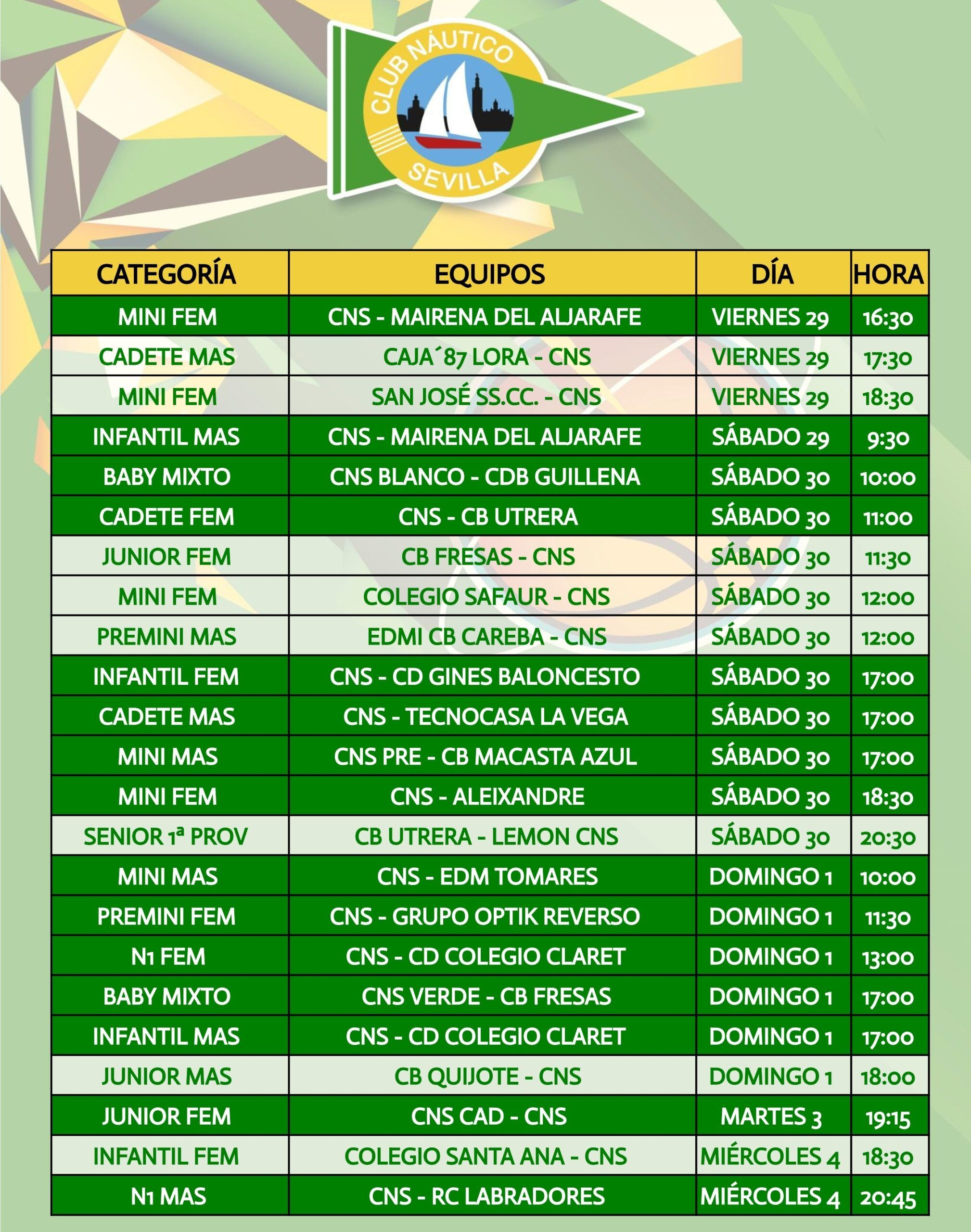 Agenda de la sección de baloncesto