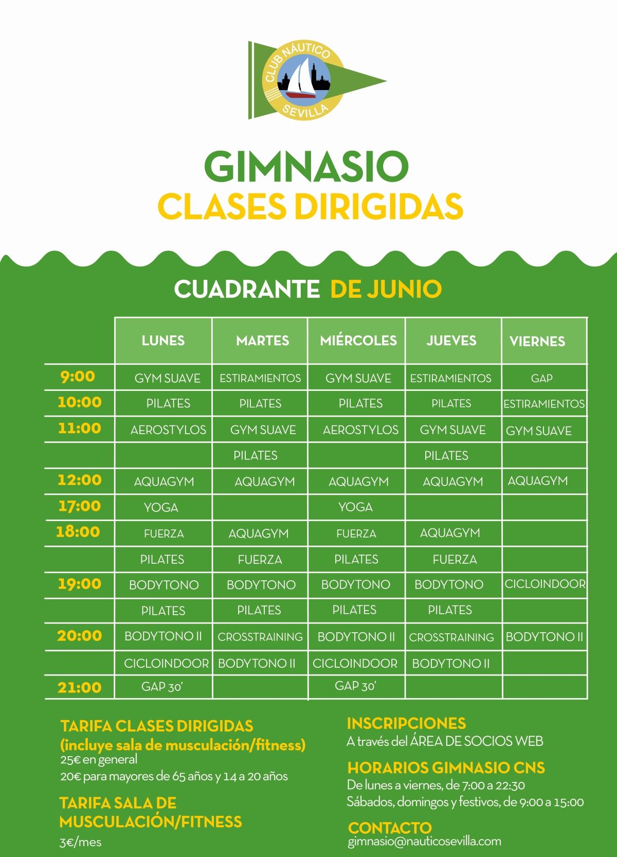 Actividades dirigidas del gimnasio en junio