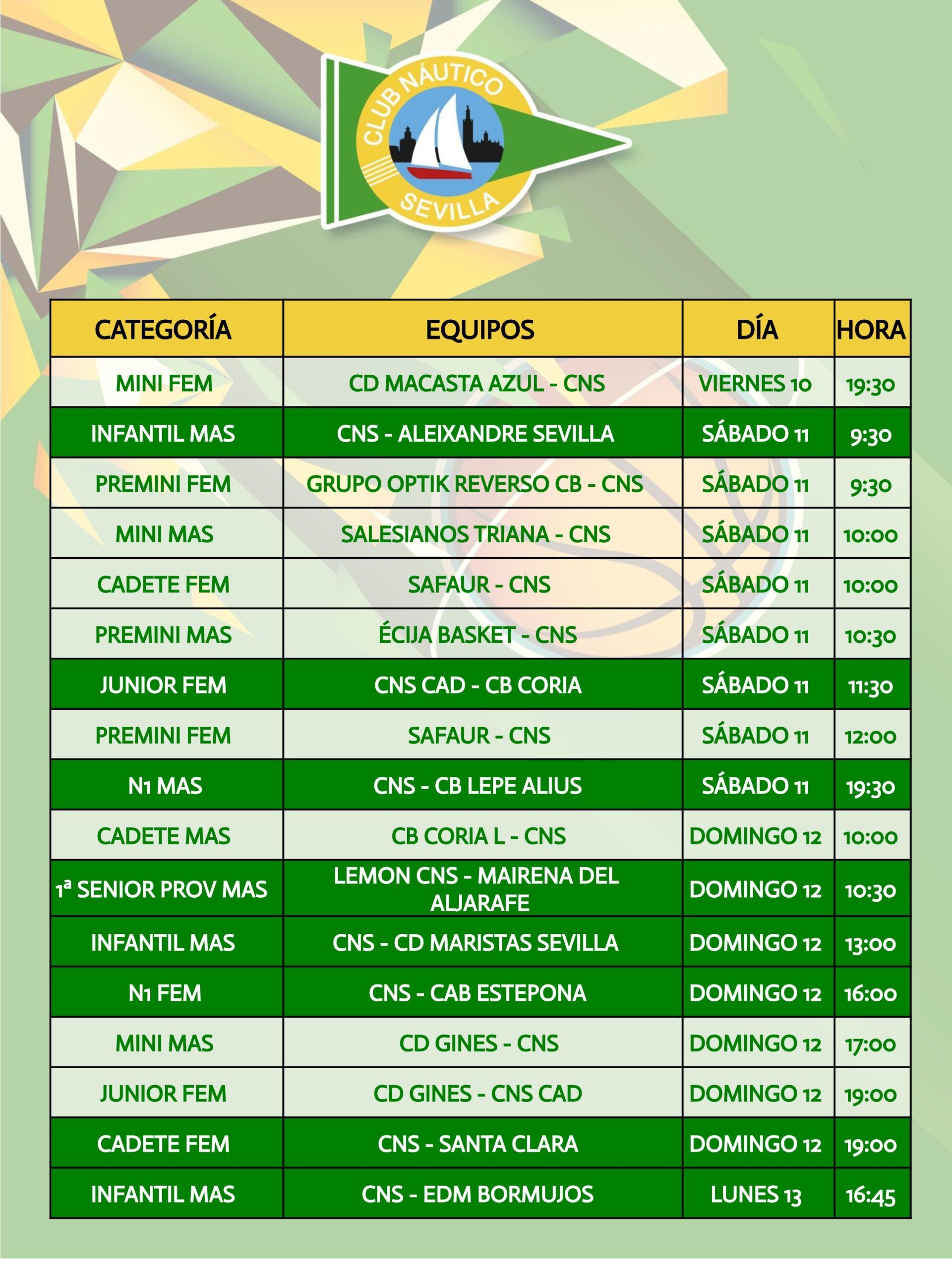 Agenda de la sección de baloncesto