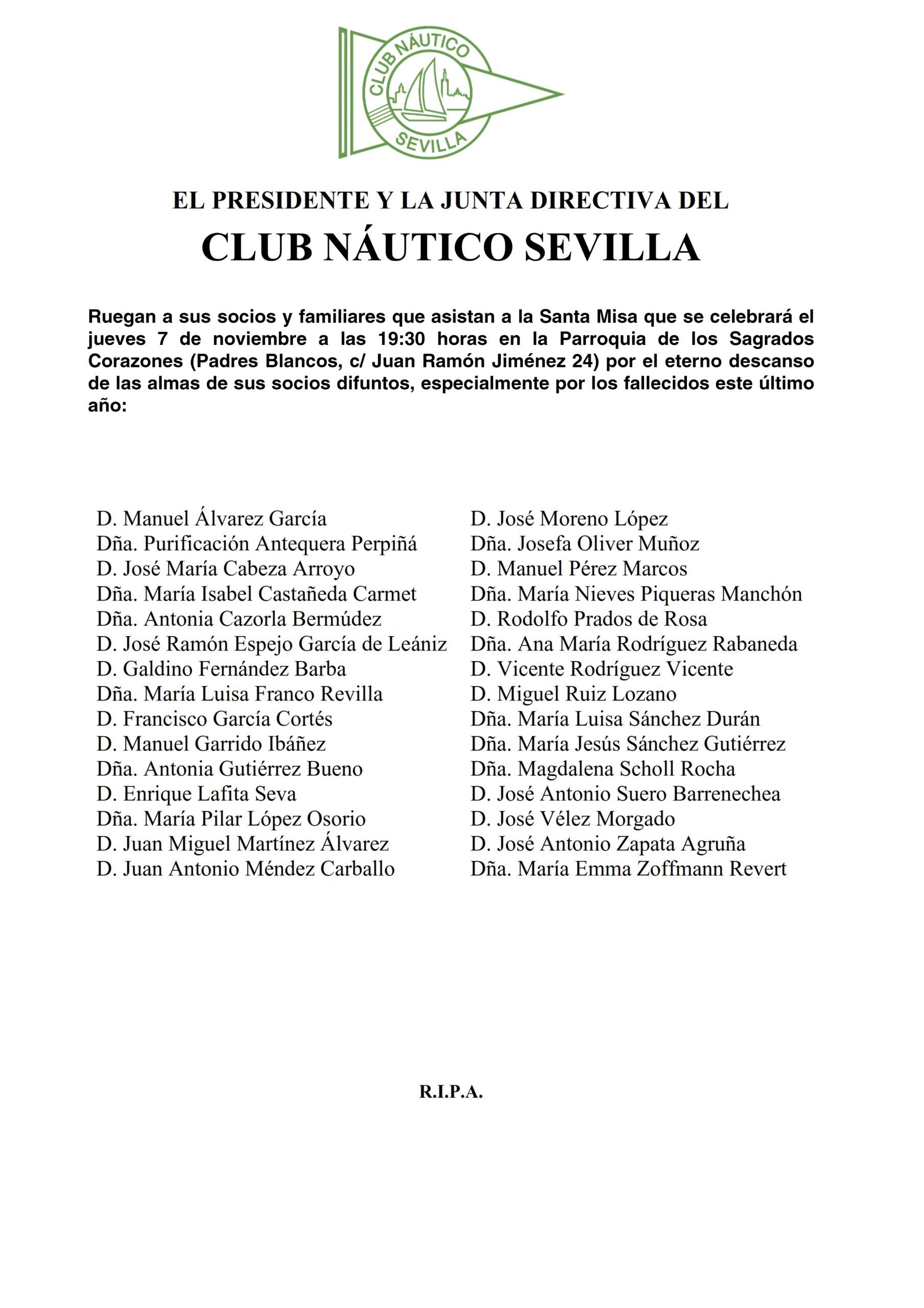 Misa de difuntos del Club Náutico Sevilla