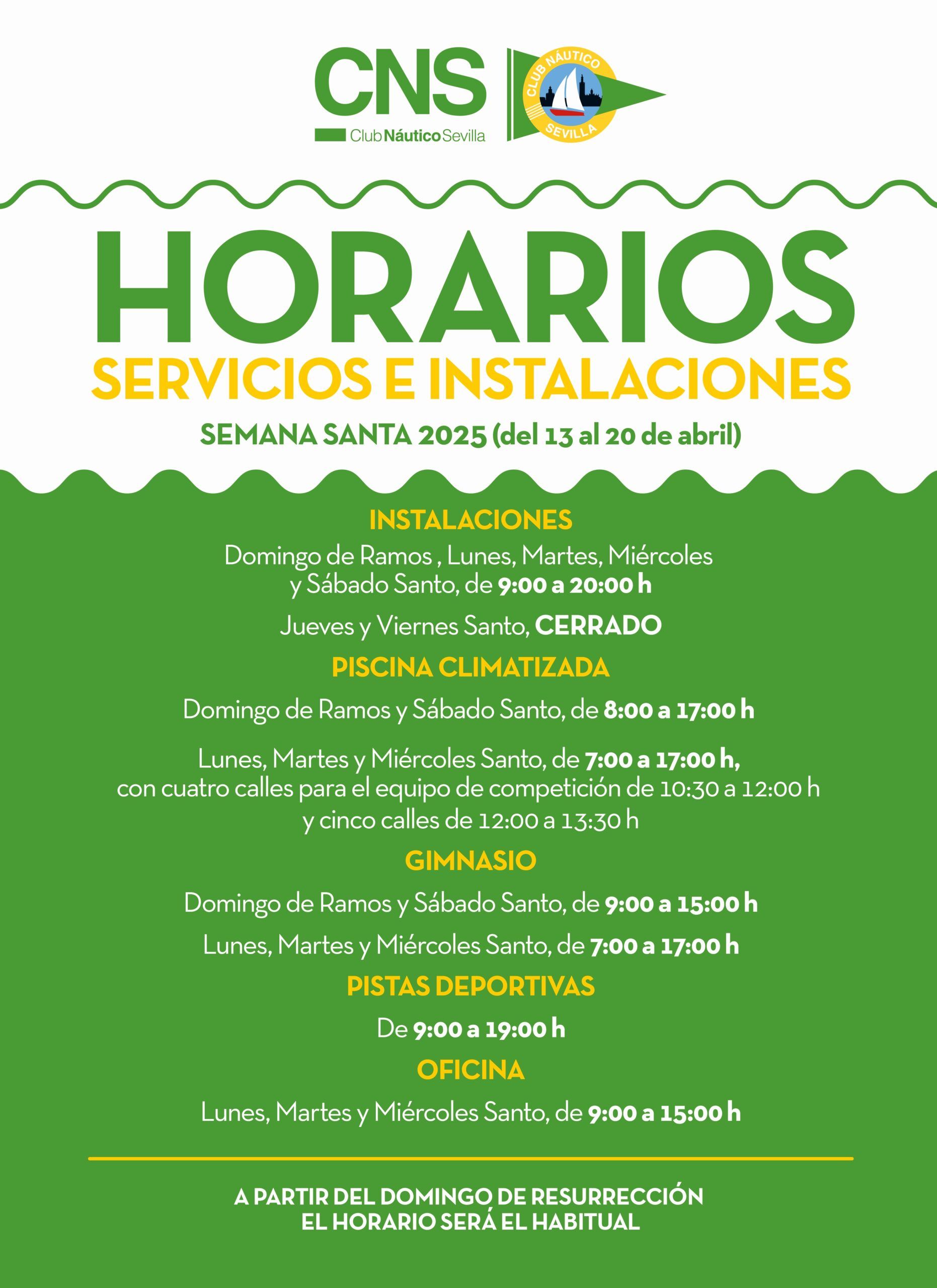 Horarios del Club Náutico en Semana Santa