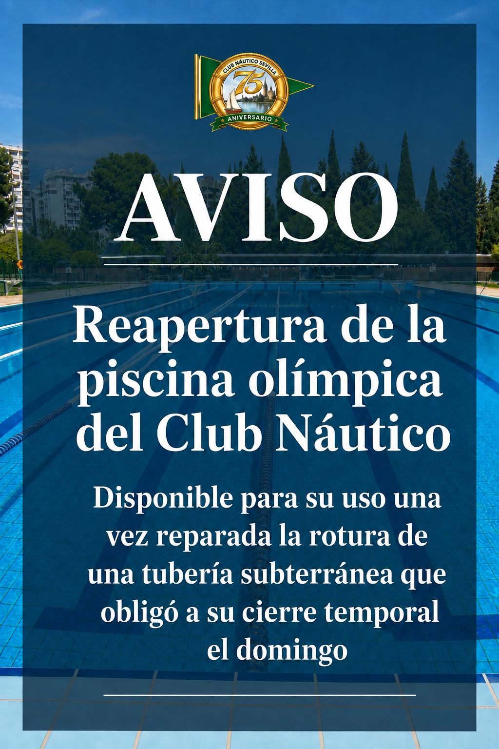 AVISO / Reapertura de la piscina olímpica