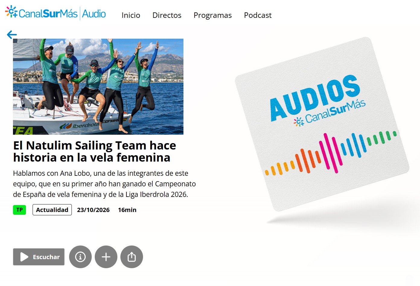 #SomosNáutico / El ‘Natulim Sailing Team’ hace historia en la vela femenina
