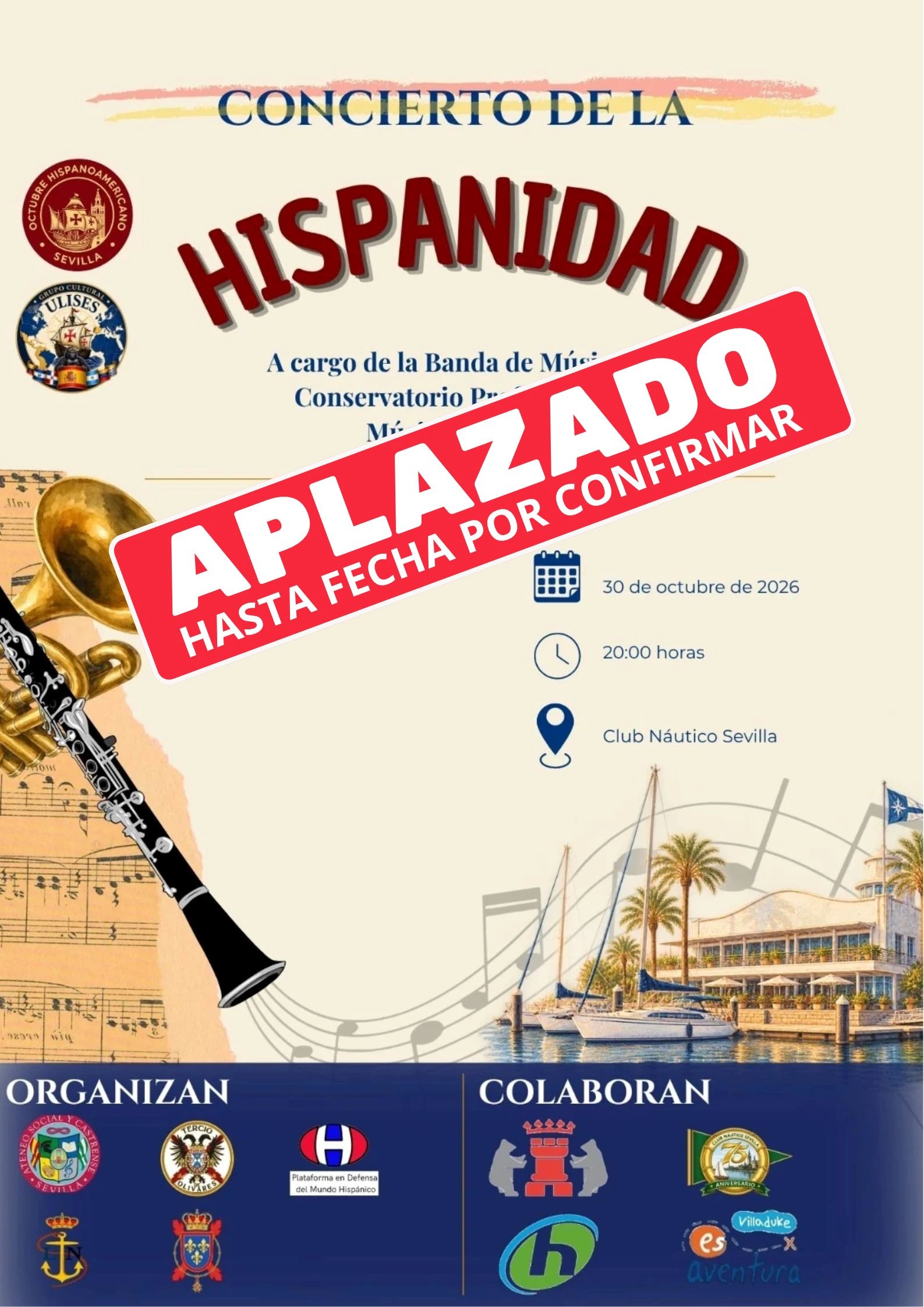 AVISO / Aplazamiento del Concierto de la Hispanidad en el Club Náutico